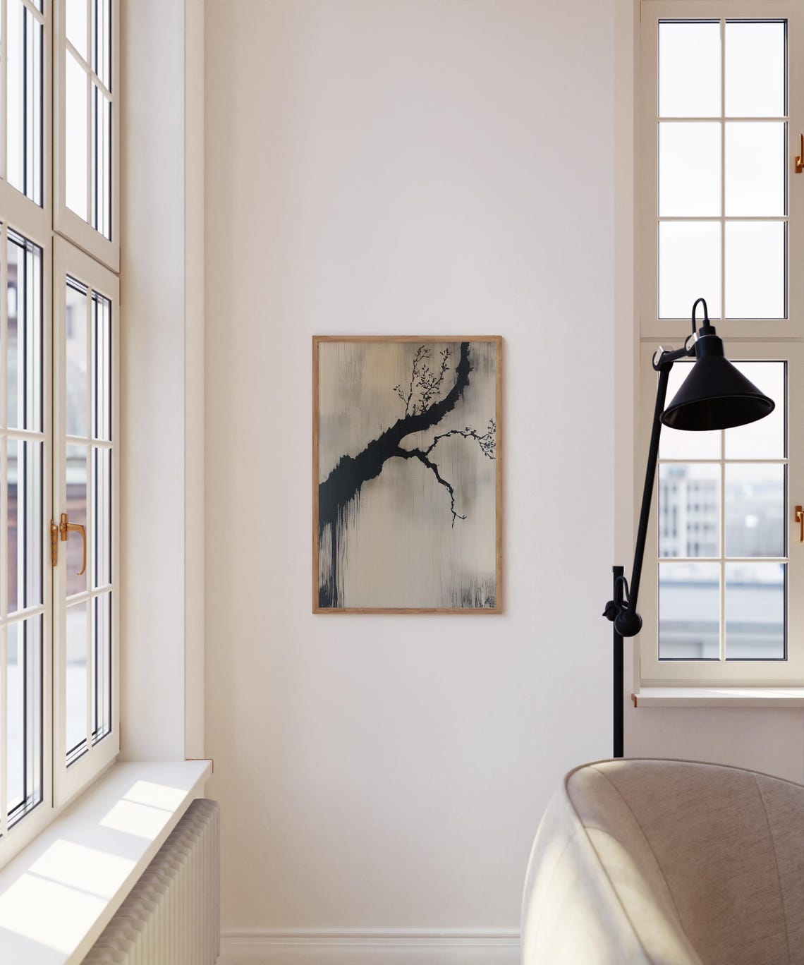 Abstract Black Ink Tree Branch Minimalist Zen Japanese Wall Art Poster - Image 2