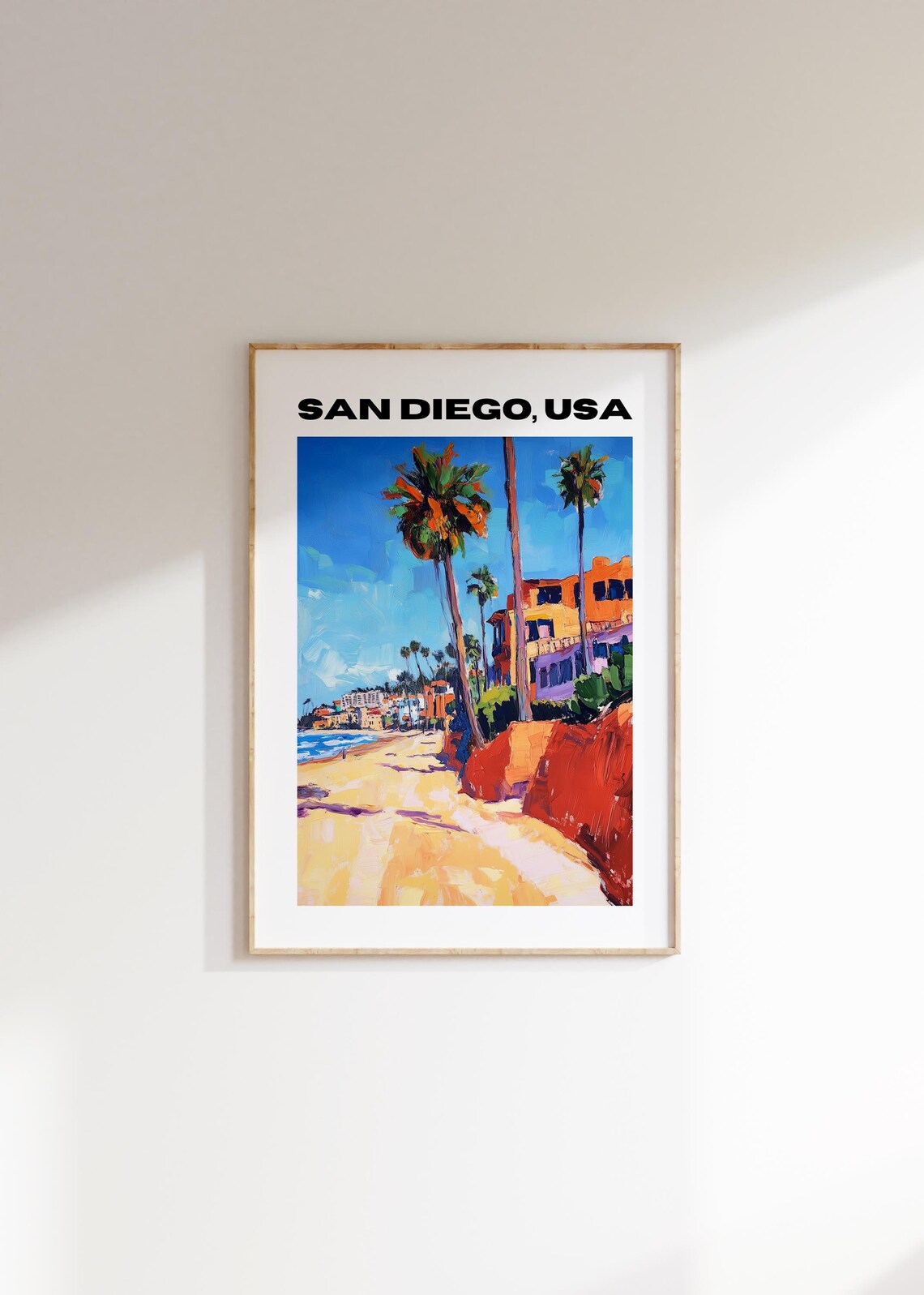 San Diego USA Colorful Beach Painting Palms Cliffs Travel Poster - Image 4