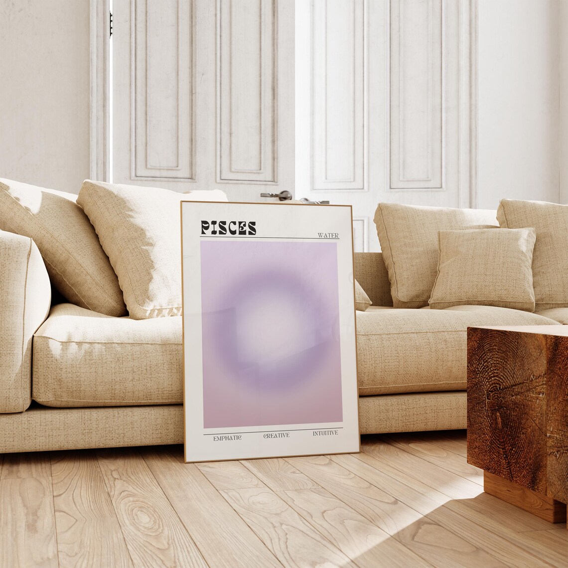 Pisces Water Sign Lavender Aura Retro Type Zodiac Astrology Poster - Image 2