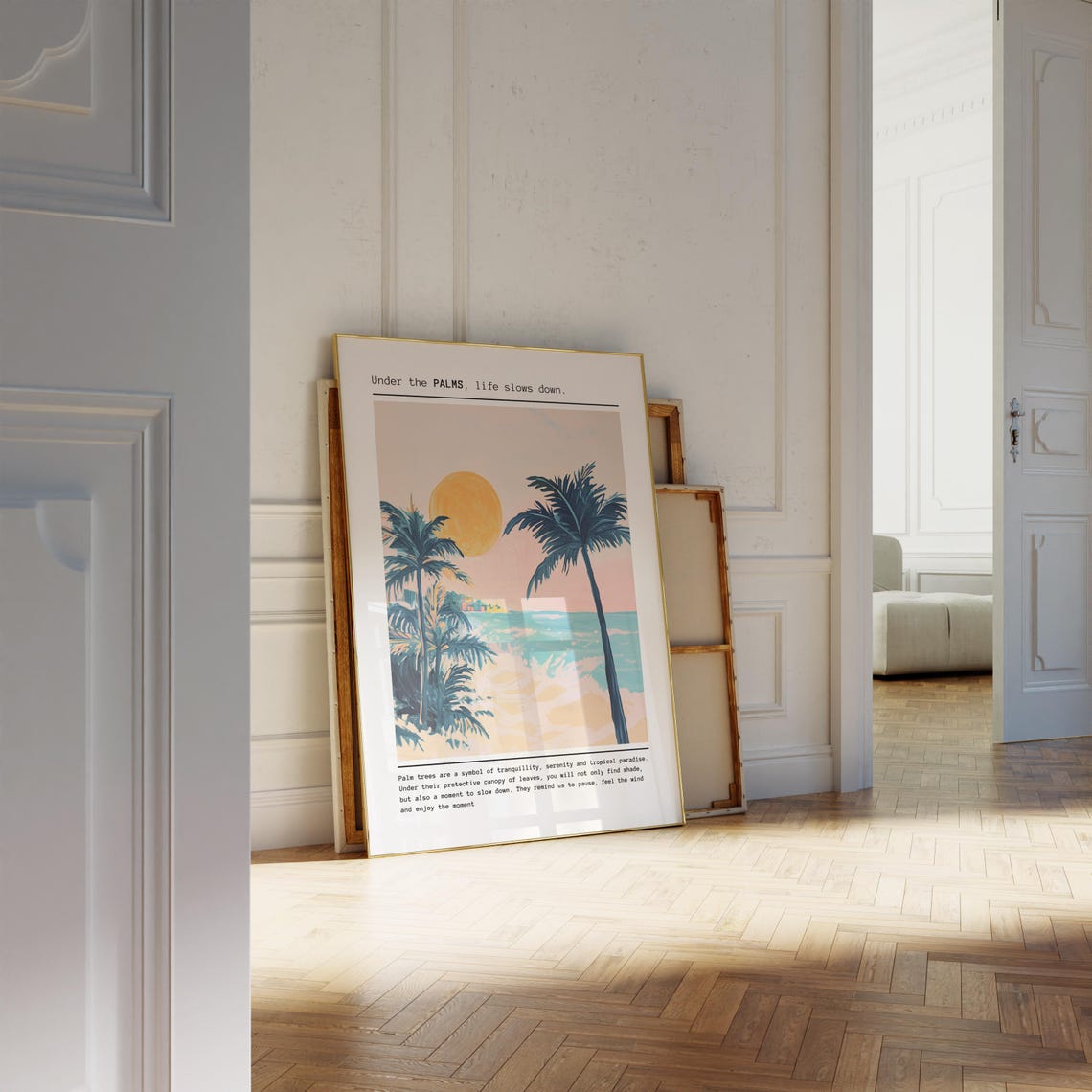 Under The Palms Life Slows Down Sunset Beach Painting Poster - Image 2