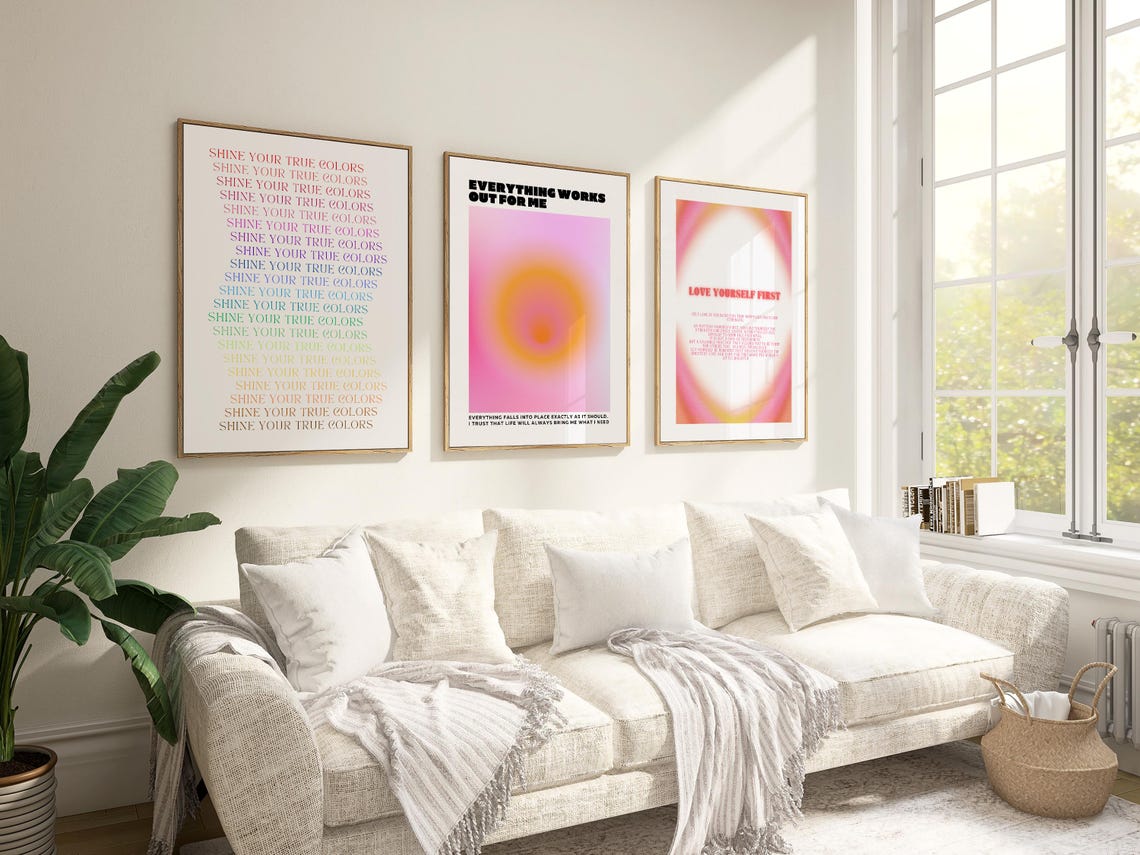 Motivational Quote 3 Piece Set Love Yourself True Colors Poster - Image 5