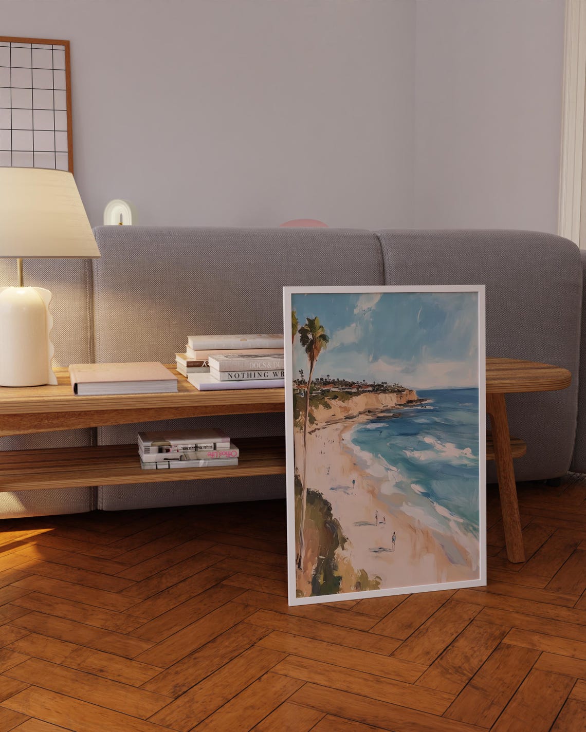 Coastal Cliff Beach Palm Trees Sunny Painterly Seascape Poster - Image 5