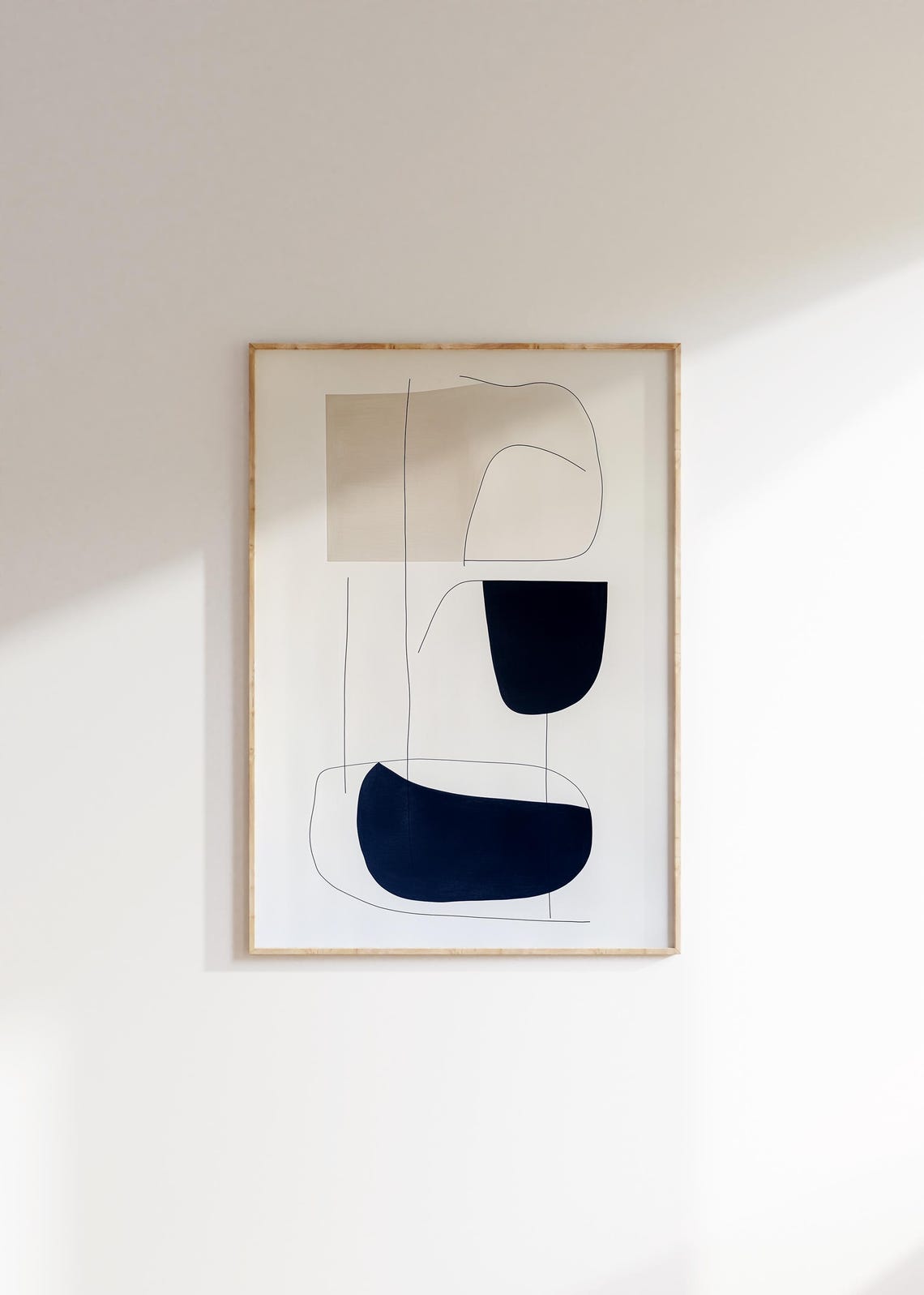 Minimal Line Art Abstract Curved Beige Black Shapes Decor Poster - Image 2