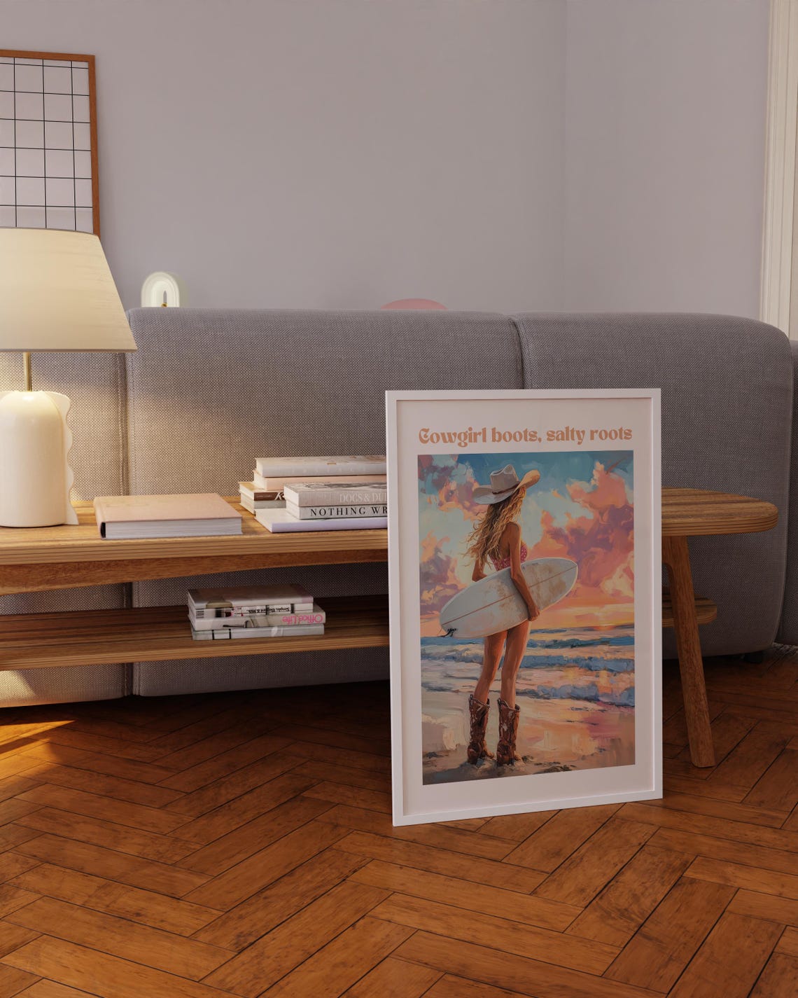 Cowgirl Boots Salty Roots Quote Poster Surfer Beach Sunset Decor - Image 5