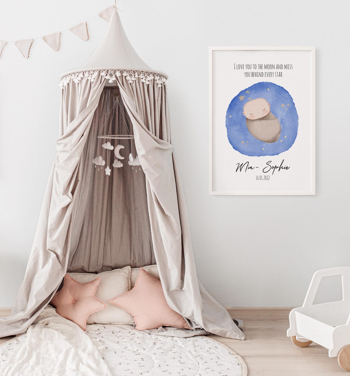 Sleeping Baby Moon Stars Personalized Memorial Keepsake Poster - Image 3