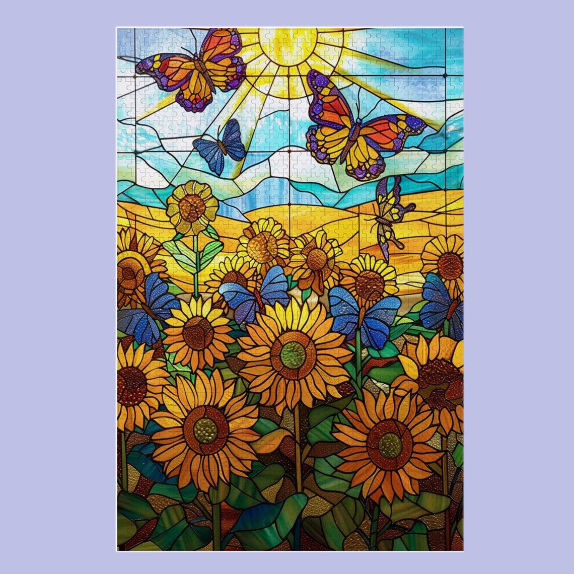 Sunflower Butterfly Stained Glass Art Print - Image 4