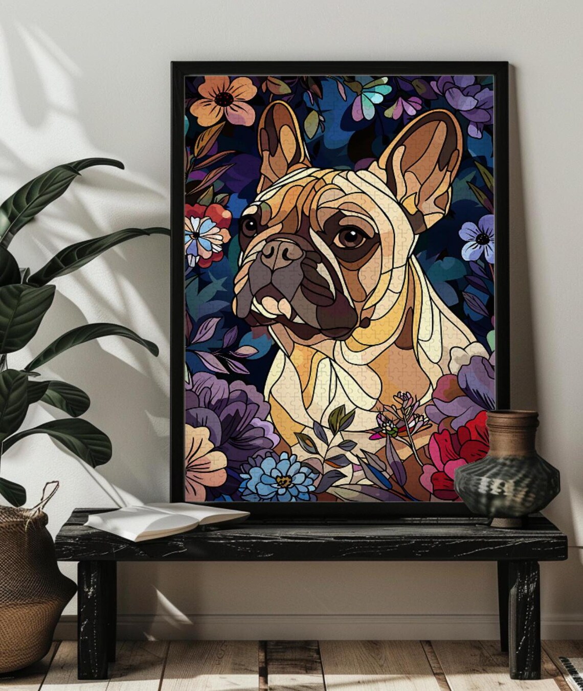 Stained Glass Bulldog Art Print, Dog Puzzle - Image 4