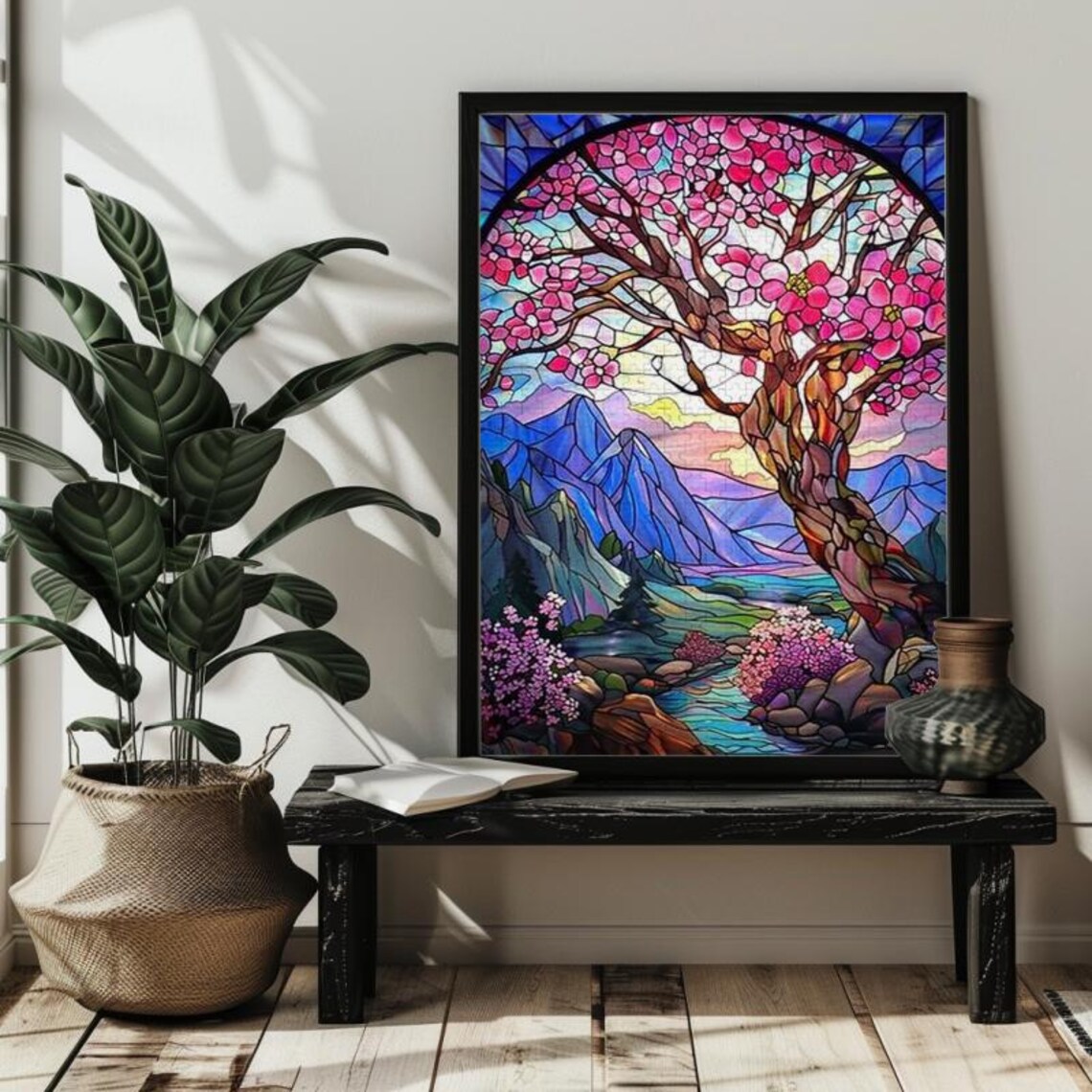 Stained Glass Cherry Blossom Puzzle Art Poster - Image 3