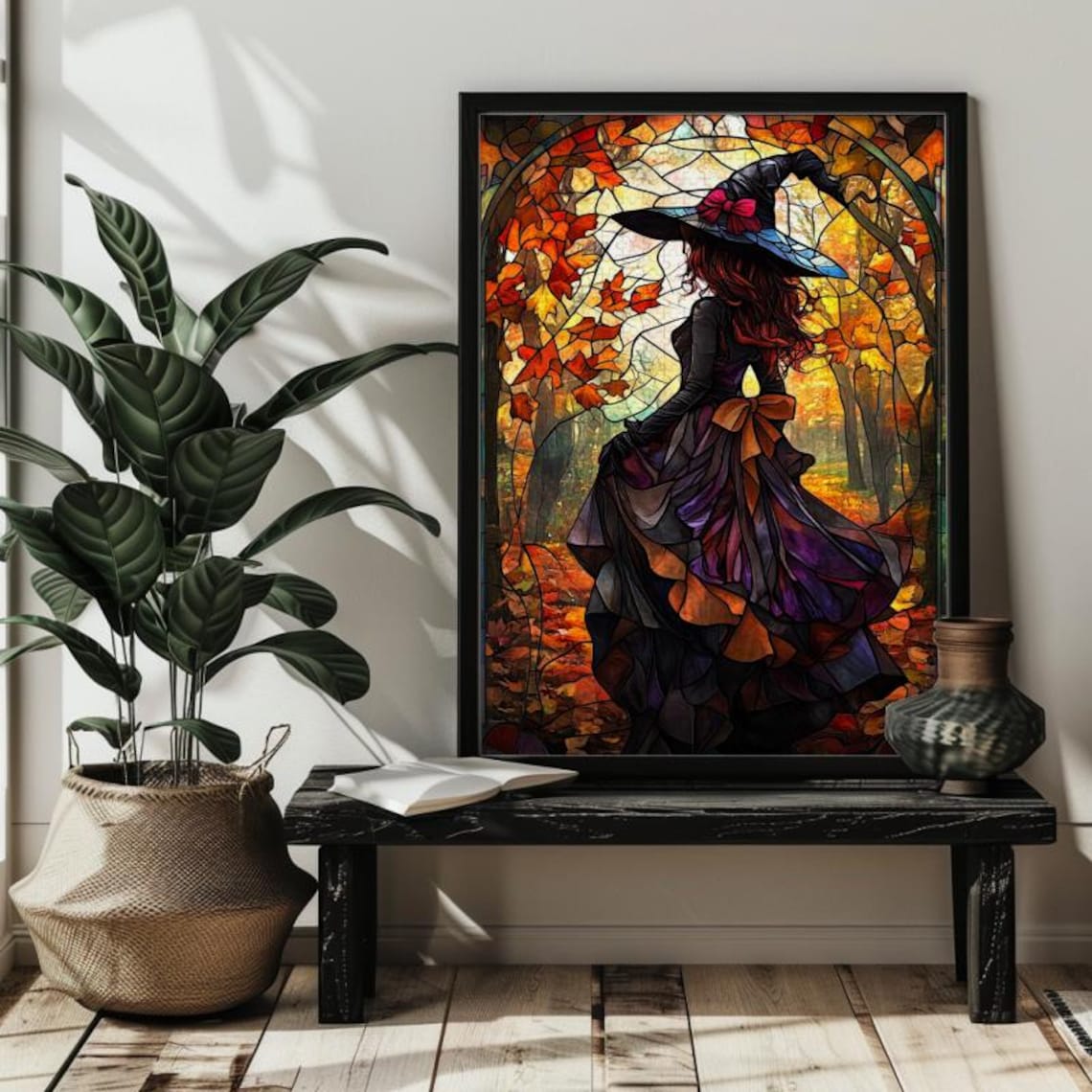 Halloween Stained Glass Witch Puzzle, Autumn Decor - Image 3