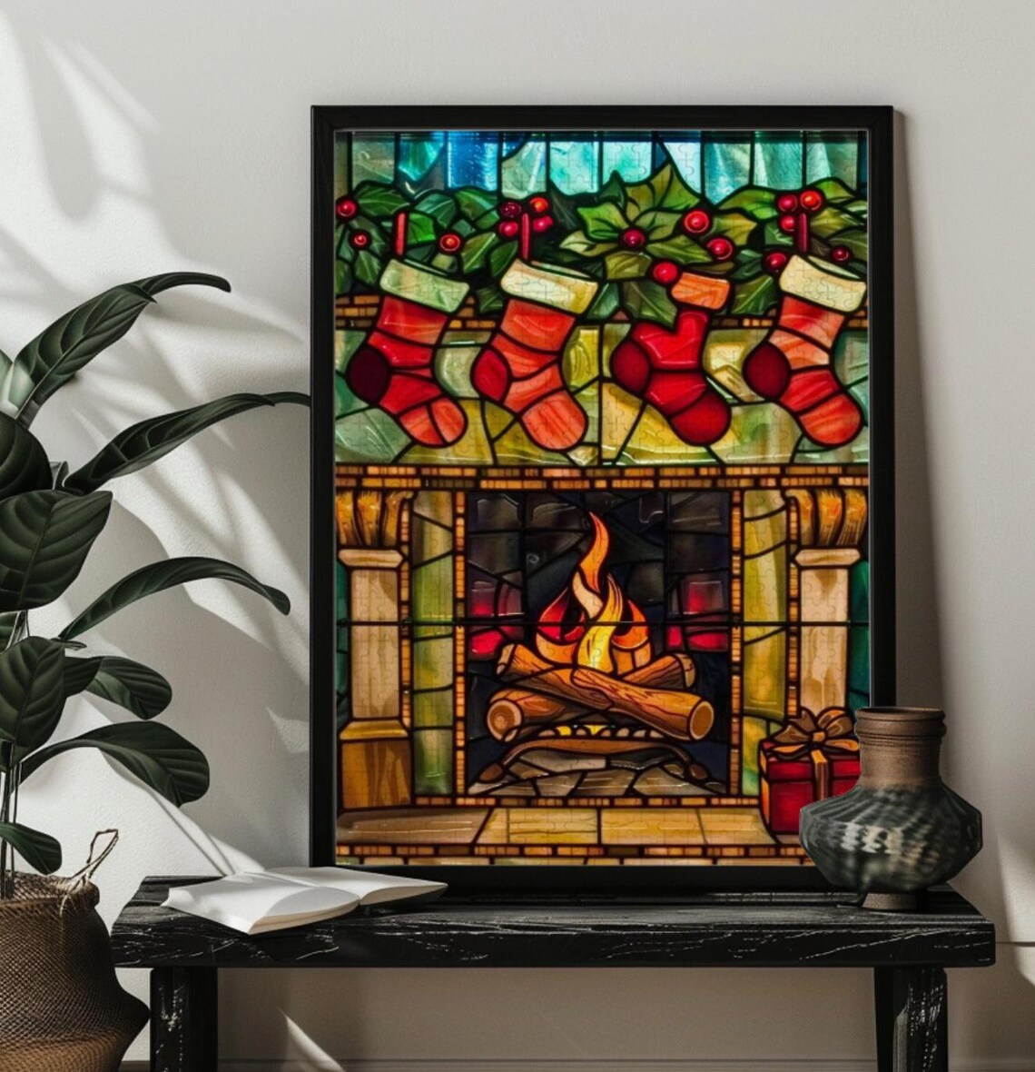 Stained Glass Christmas Fireplace With Stockings Jigsaw Puzzle Gift 2003005001000 Wood Christmas Puzzles Art Decorxmas Family Puzzle