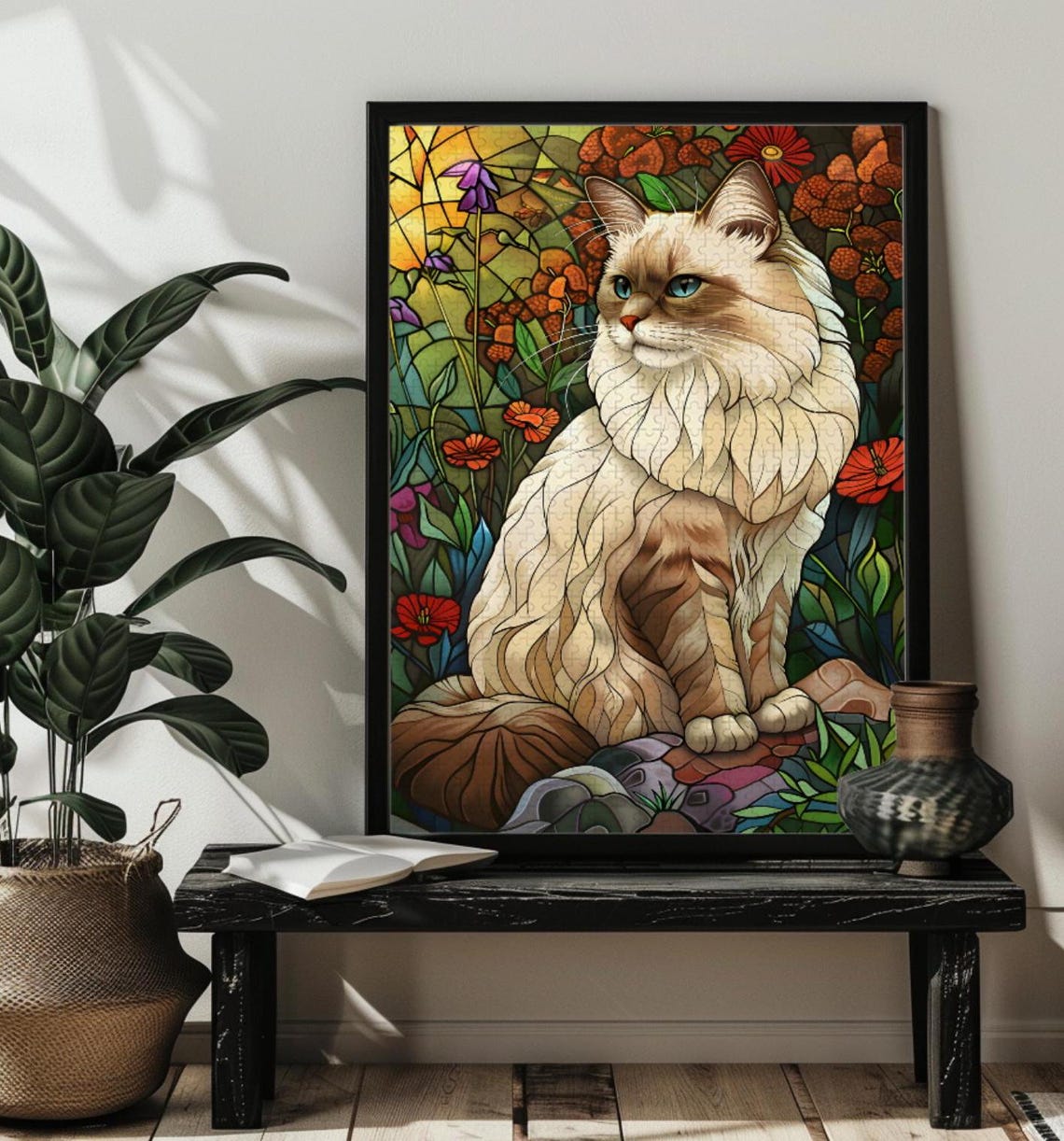 Ragdoll Cat Stained Glass Art Print