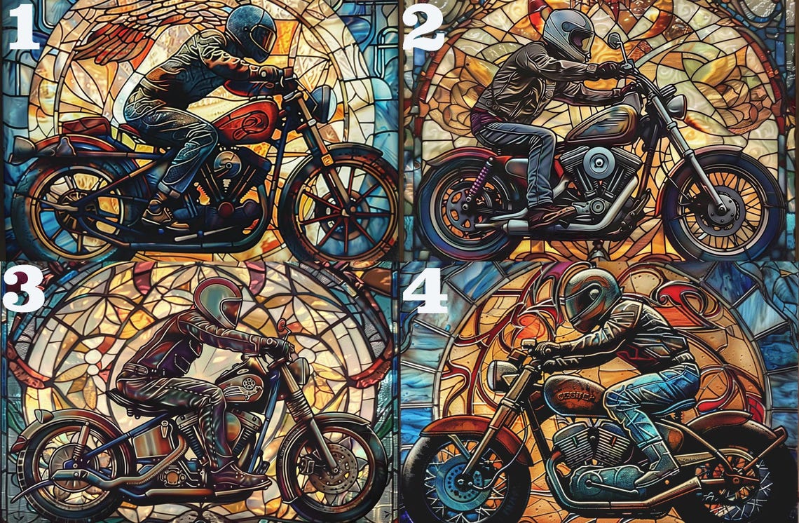 Stained Glass Motorcycle Front View Sunset Orange Biker Poster - Image 3