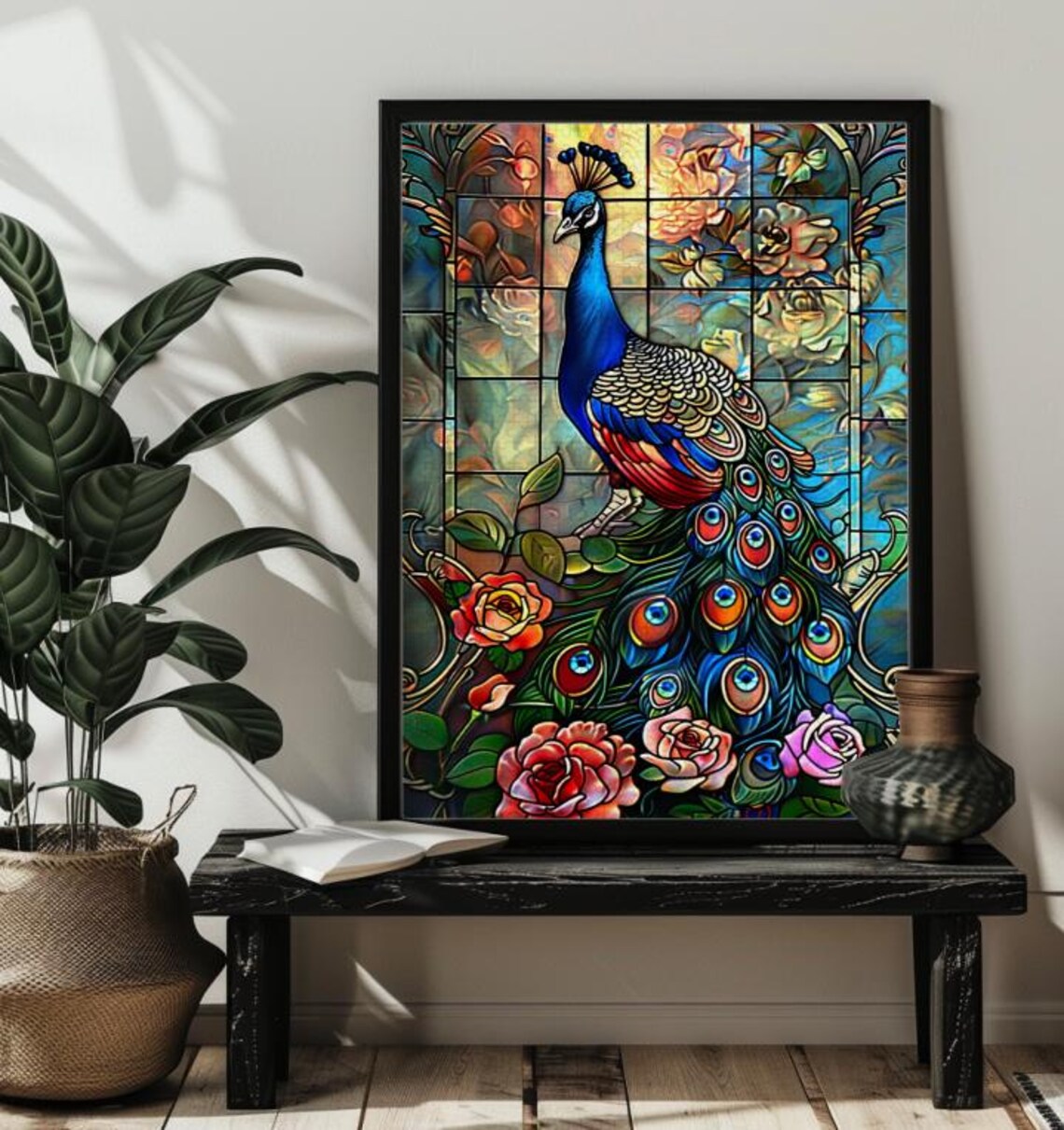 Stained Glass Blue Peacock Art Print, Bird Decor - Image 3
