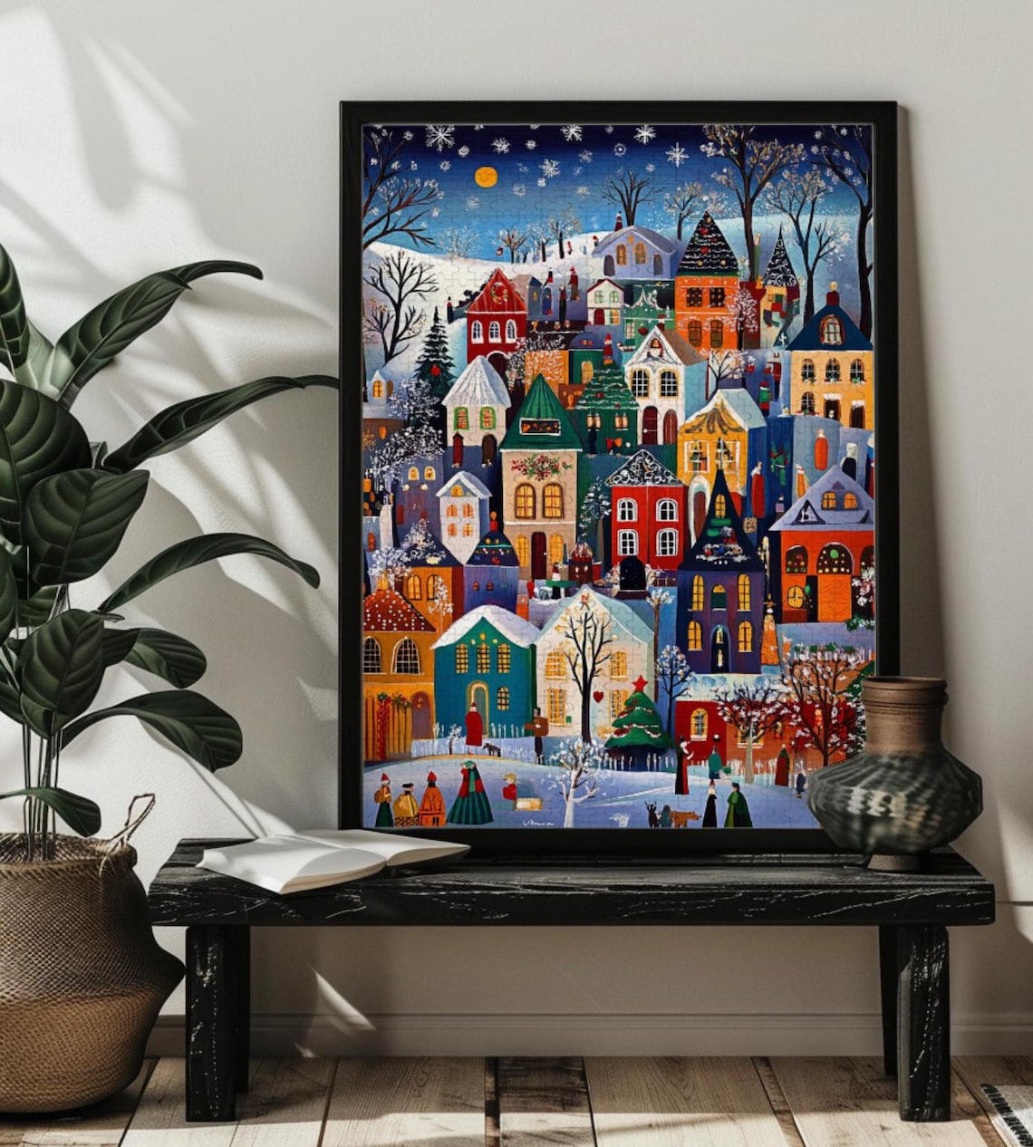 Christmas Snowy Village Art Print, Scandinavian Style - Image 4