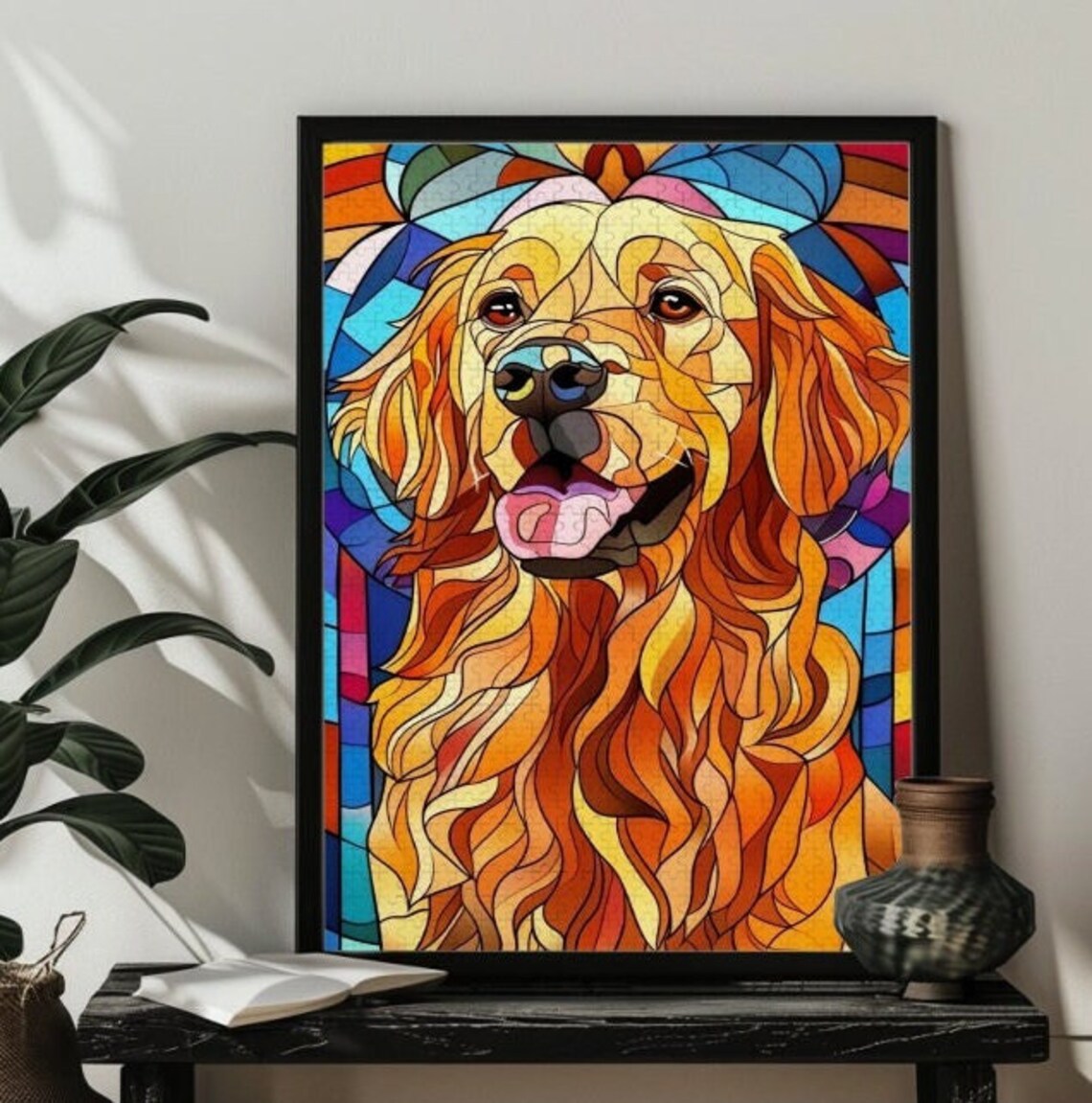 Stained Glass Golden Retriever Jigsaw Puzzle Art Print - Image 3
