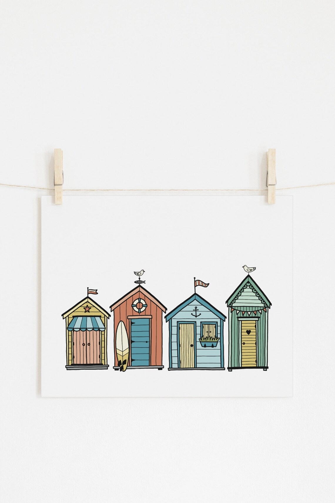 Beach Huts Coastal Nursery Art, Wall Art Print - Image 3