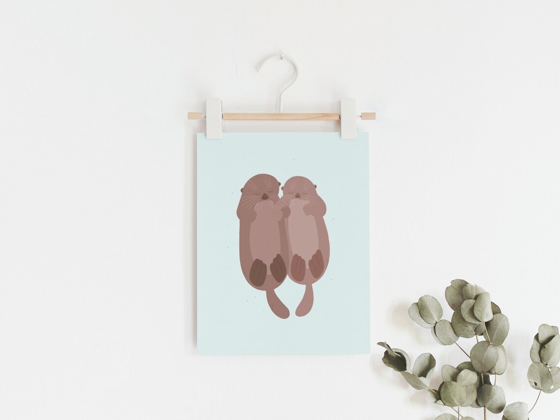 Sea Otters Holding Hands Poster, Coastal Nursery Art - Image 2
