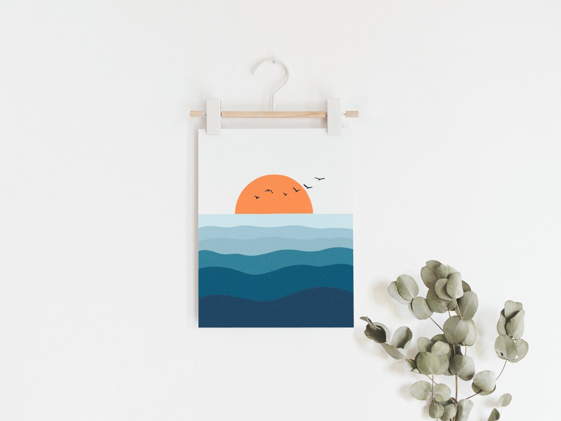 Ocean Sunset Minimalist Beach House Art Print - Image 2