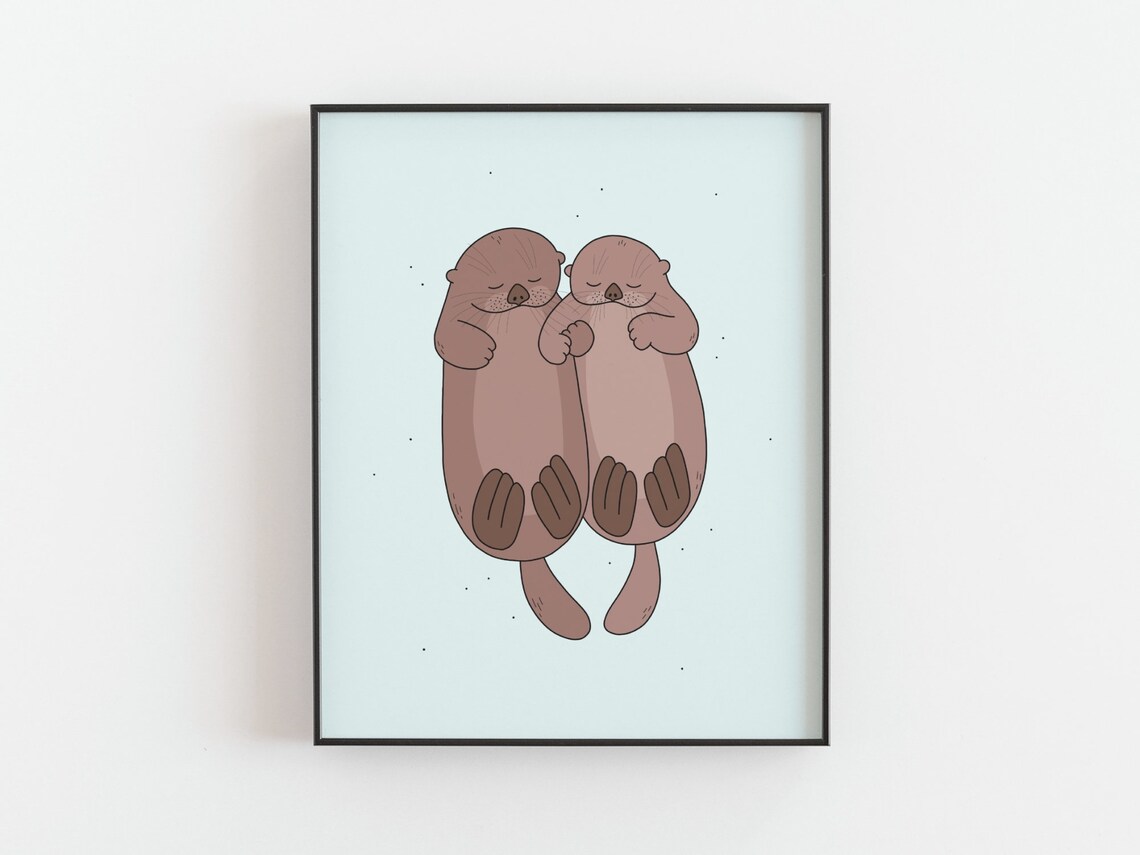 Sea Otters Holding Hands Poster, Nursery Decor - Image 3