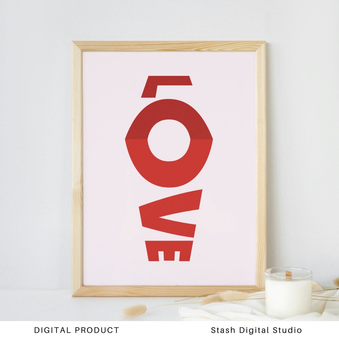 Love Red Vertical Stacked Lettering Minimal Typography Poster