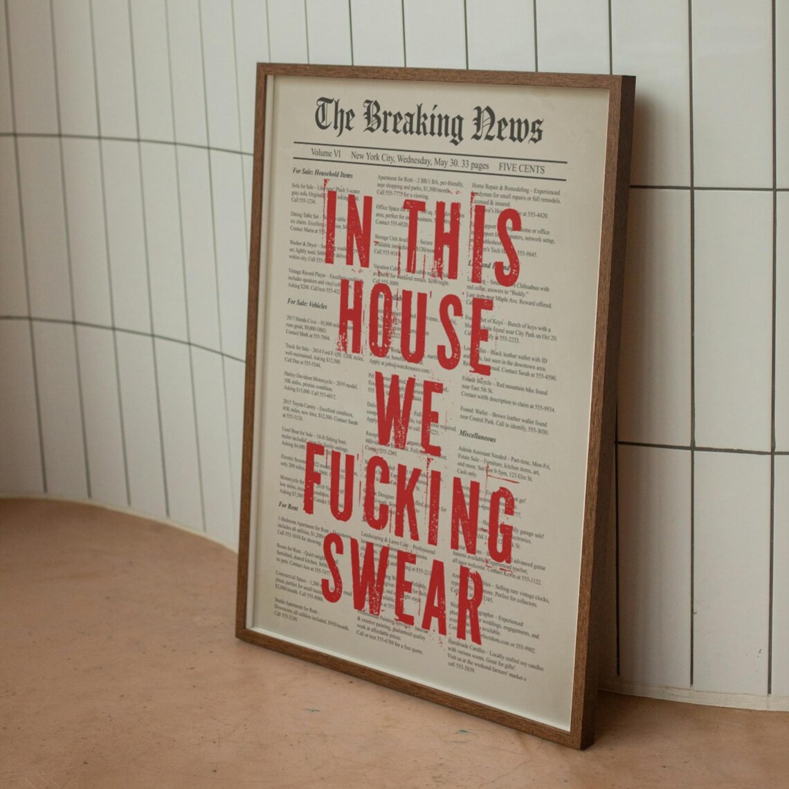 In This House We Fcking Swear Funny Newspaper Quote Decor Poster - Image 3