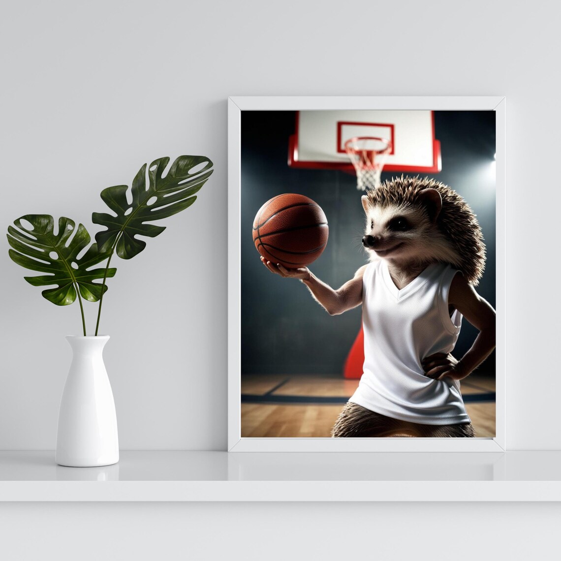 Hedgehog Basketball Player In White Jersey Holding Ball Poster - Image 2