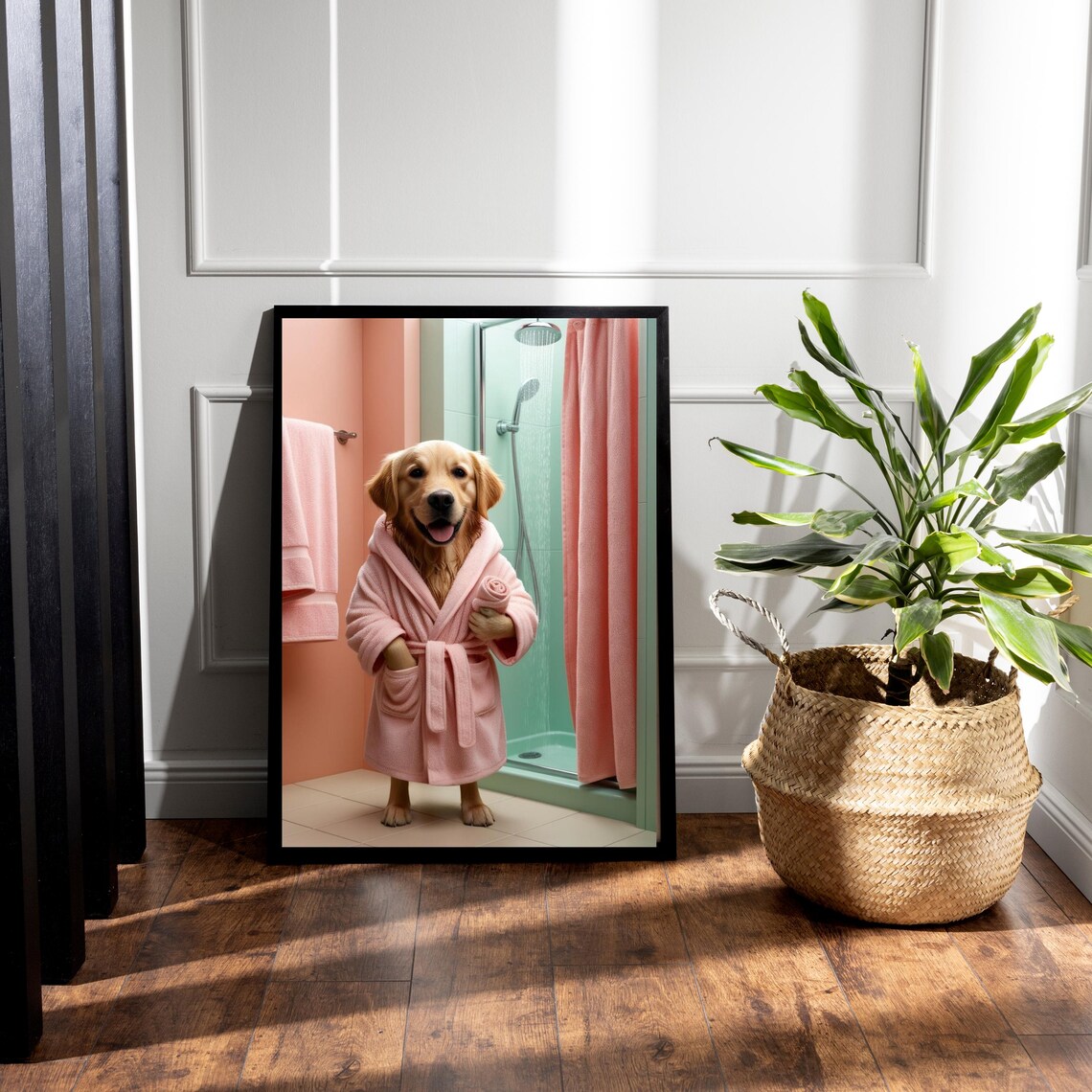 Whimsical Golden Retriever Illustration, Bathroom Decor - Image 5
