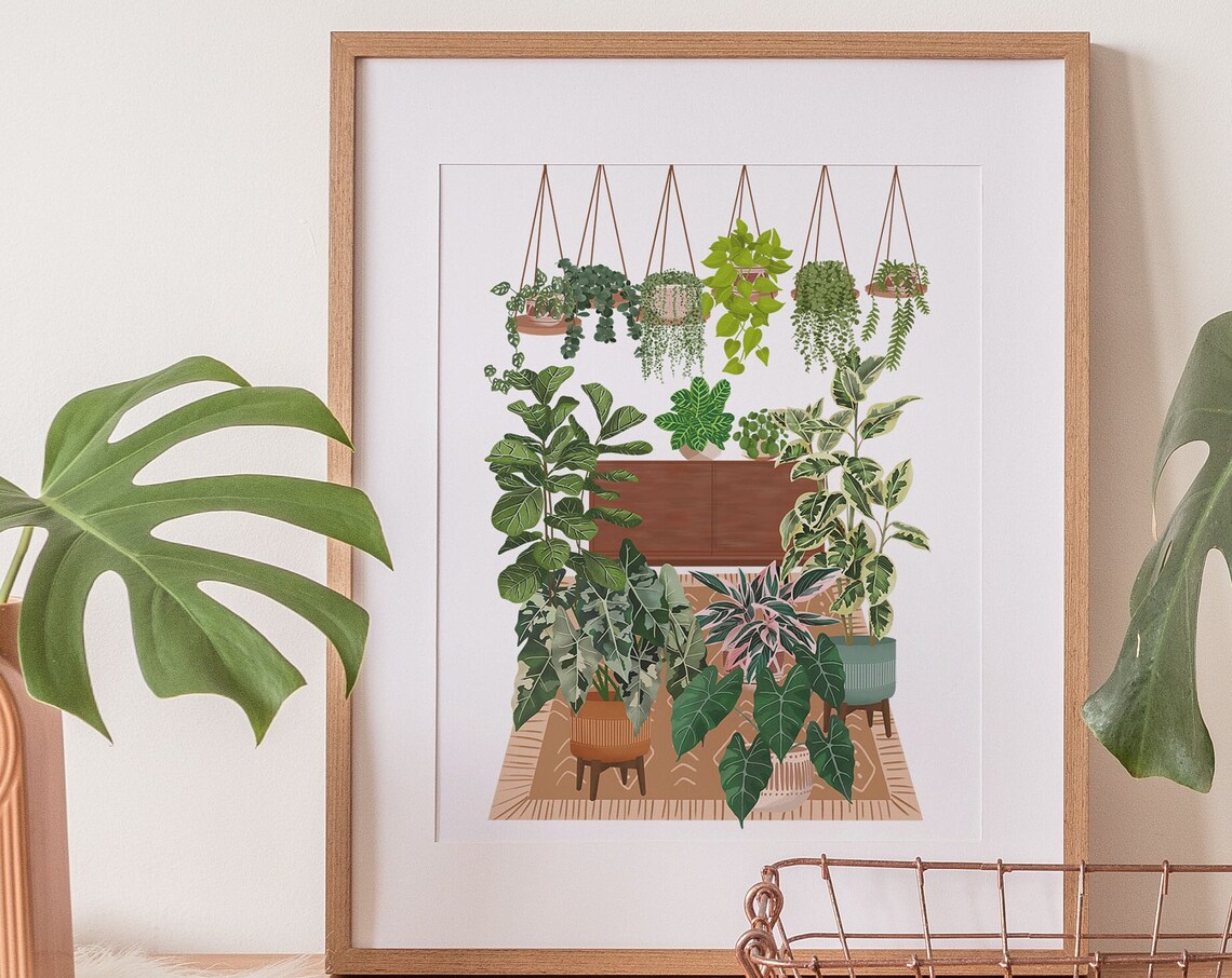 Hanging Plants Above Indoor Jungle Nook Botanical Illustration Poster