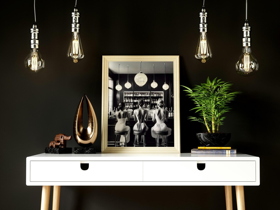 Women Drinking Cocktails, Vintage Bar Decor - Image 5
