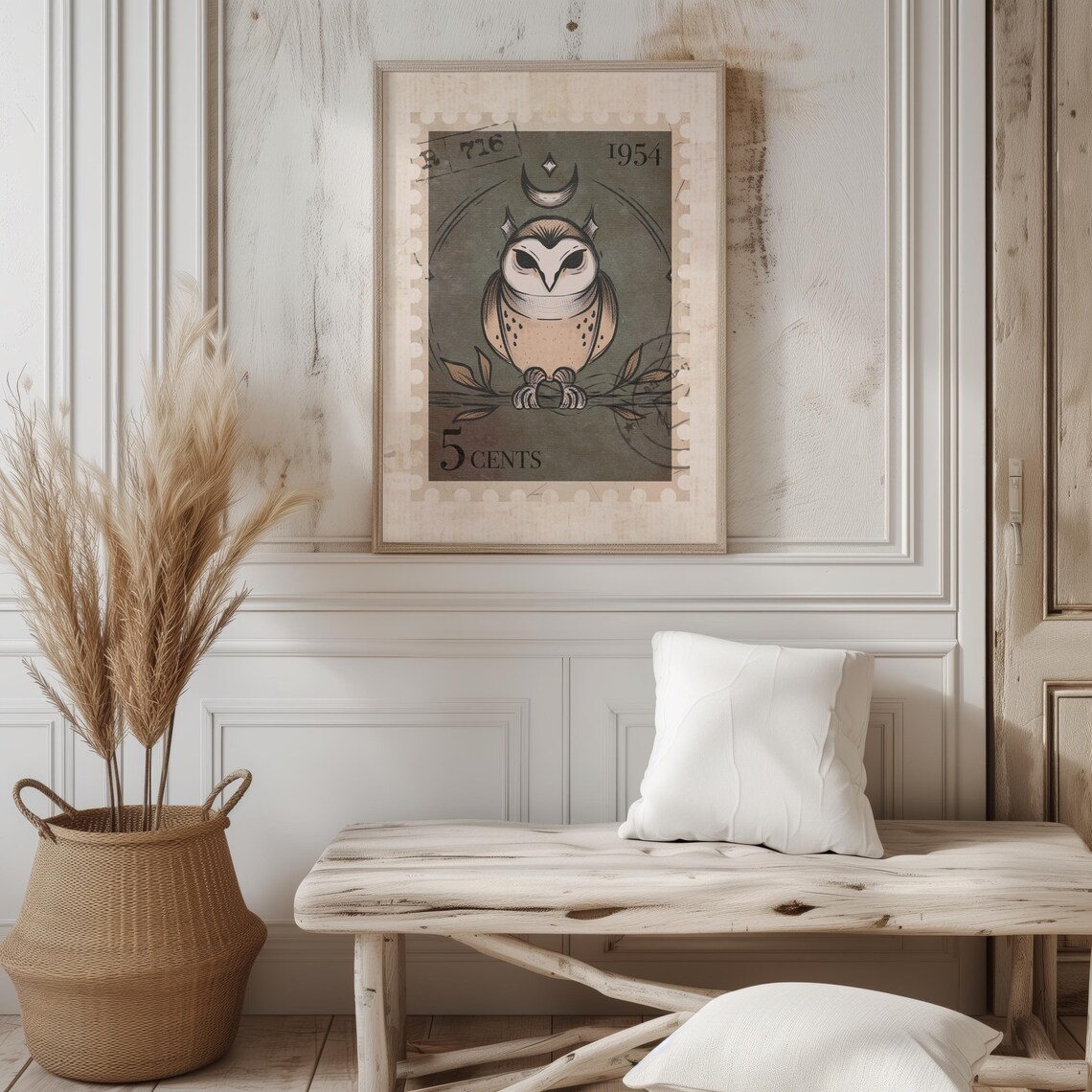 Vintage Owl Moon Mystic Art Print, Nursery Decor - Image 2