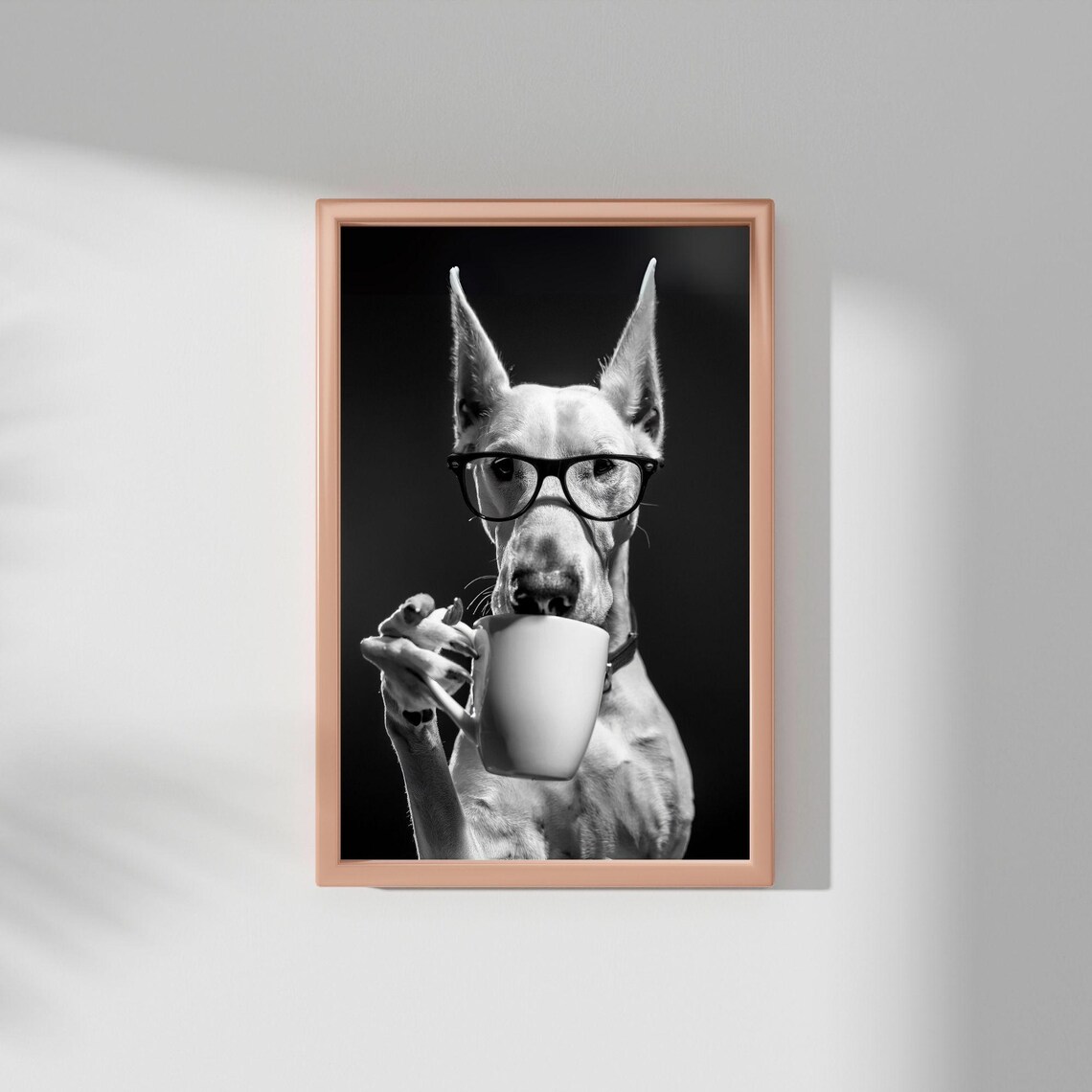Doberman Drinking Coffee, Funny Dog Kitchen Poster - Image 2