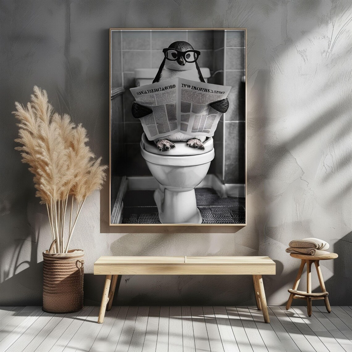 Penguin Sitting On Toilet, Vintage Bathroom Art Print - Image 5