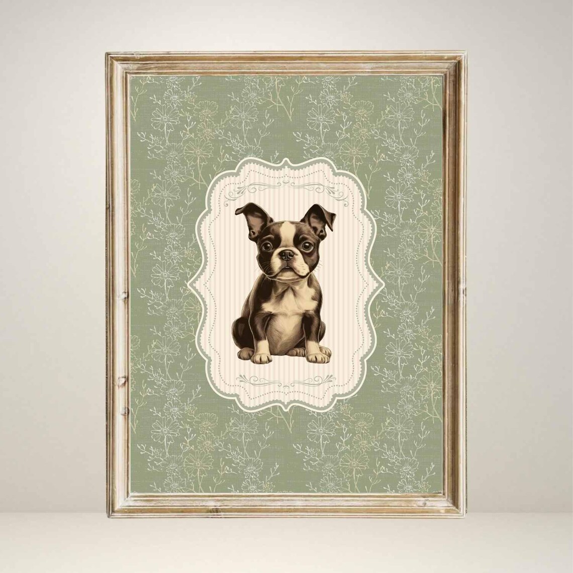 Vintage Boston Terrier Nursery Decor, Animal Sketch