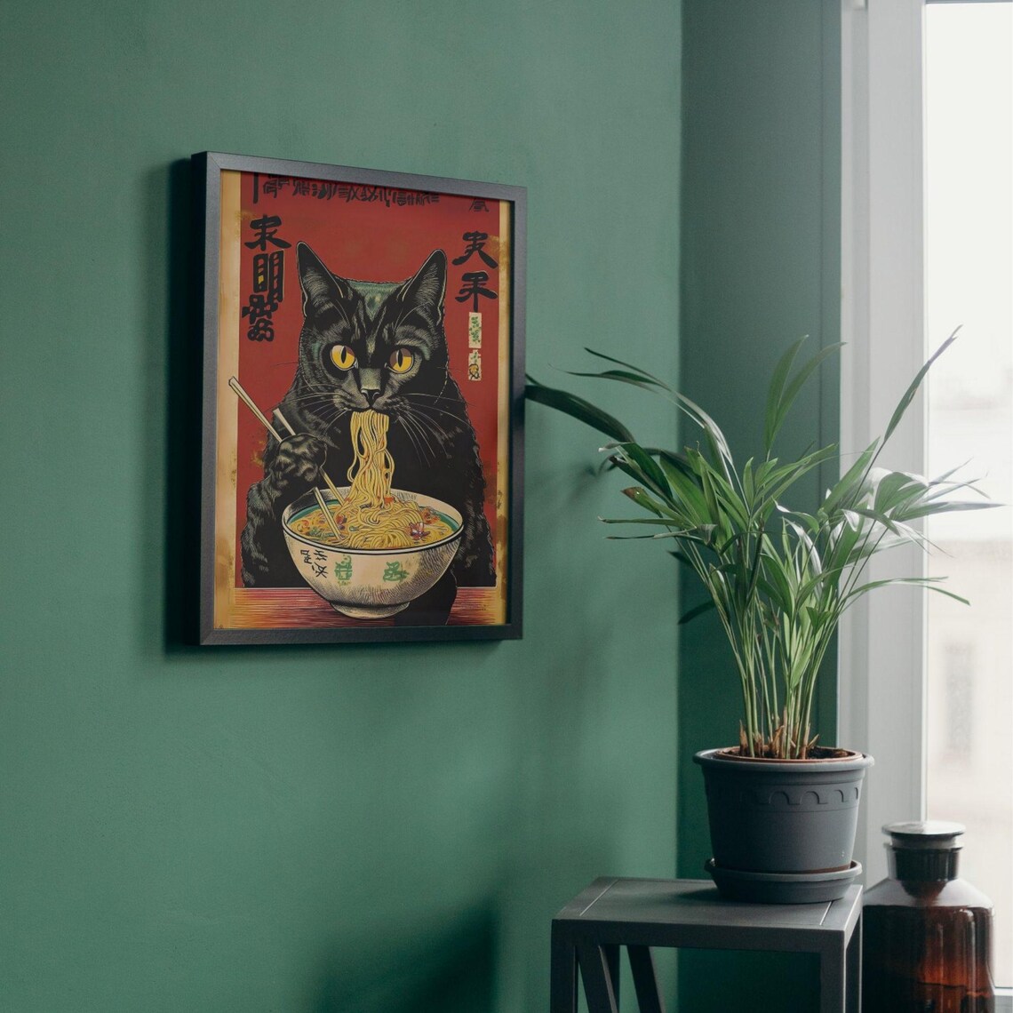 Vintage Cat Eating Ramen, Retro Japanese Poster - Image 5