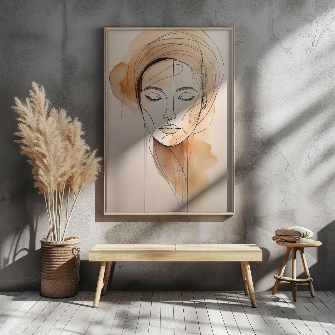 Minimal Line Art Woman Portrait, Abstract Watercolor - Image 4