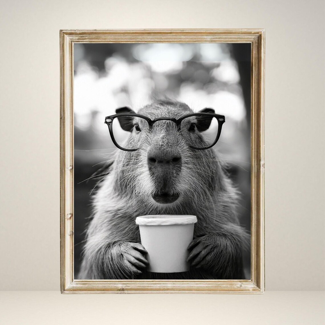 Capybara Cute Animal Drinking Coffee, Vintage Poster - Image 3