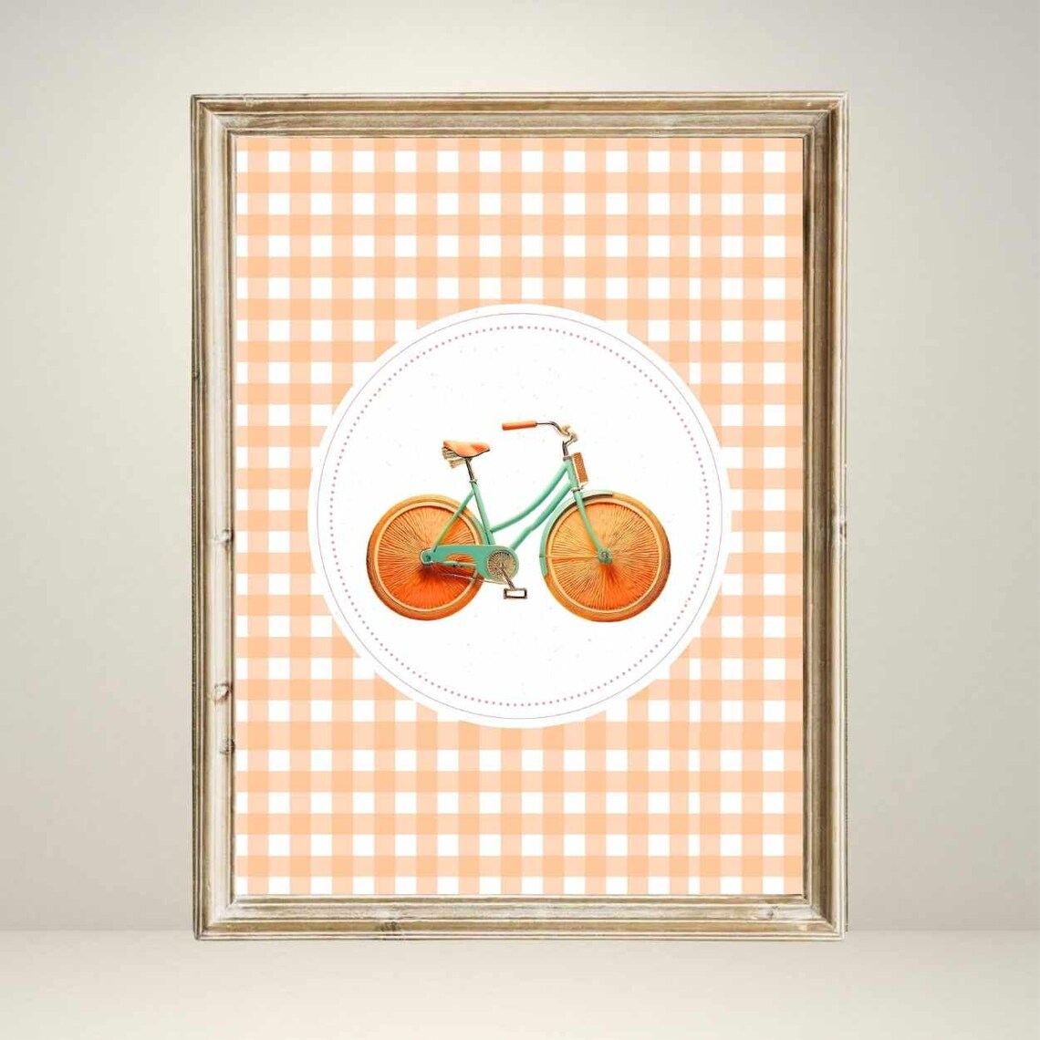 Vintage Orange Slice Bicycle Print, Mid-Century Boho Decor