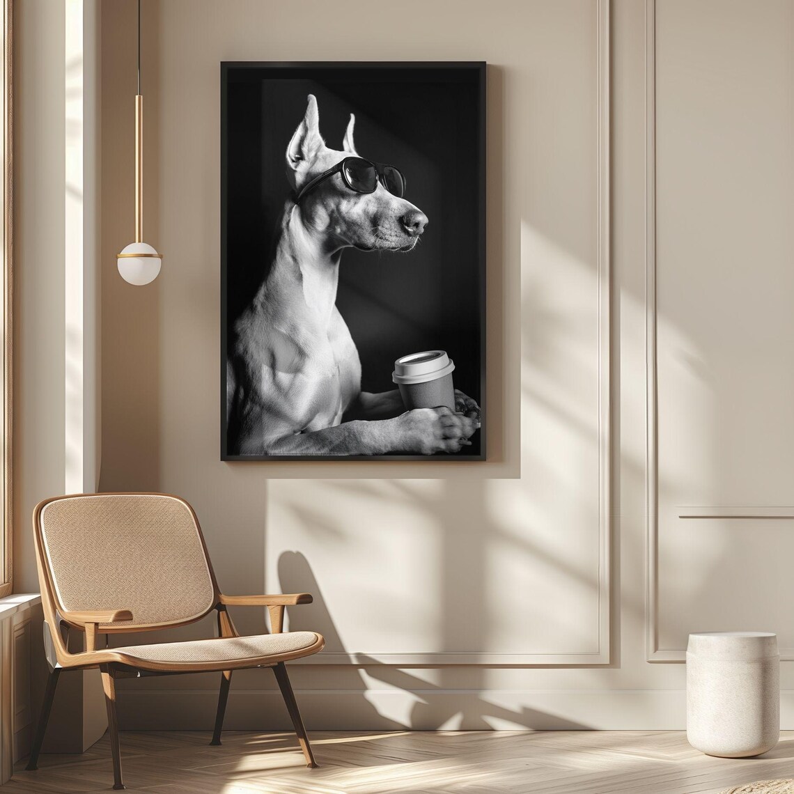 Doberman Dog Drinking Coffee, Funny Kitchen Wall Art - Image 4