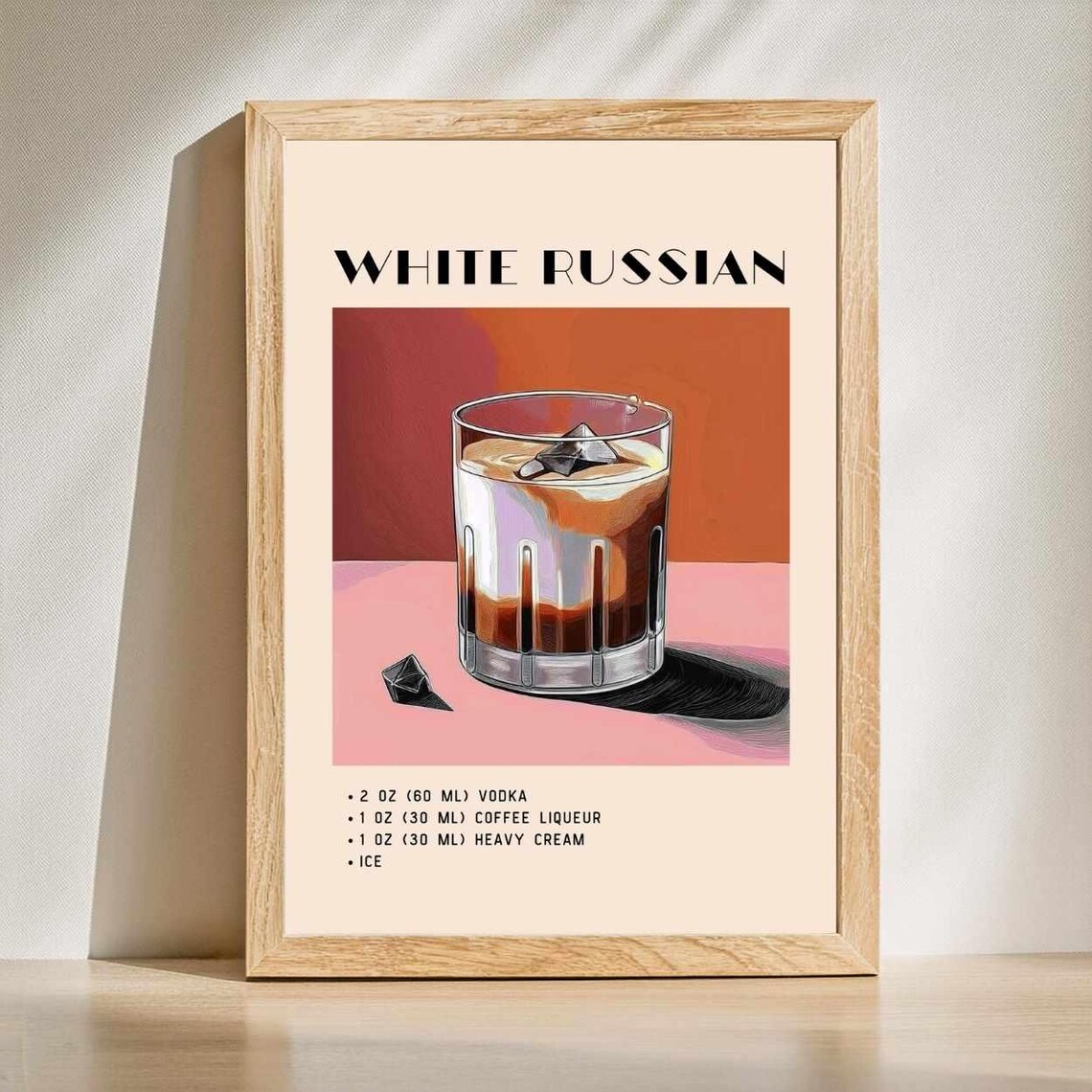 White Russian Cocktail, Minimalist Retro Art