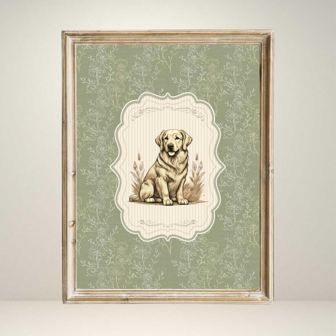 Vintage Style Golden Retriever Art Print, Nursery Decor