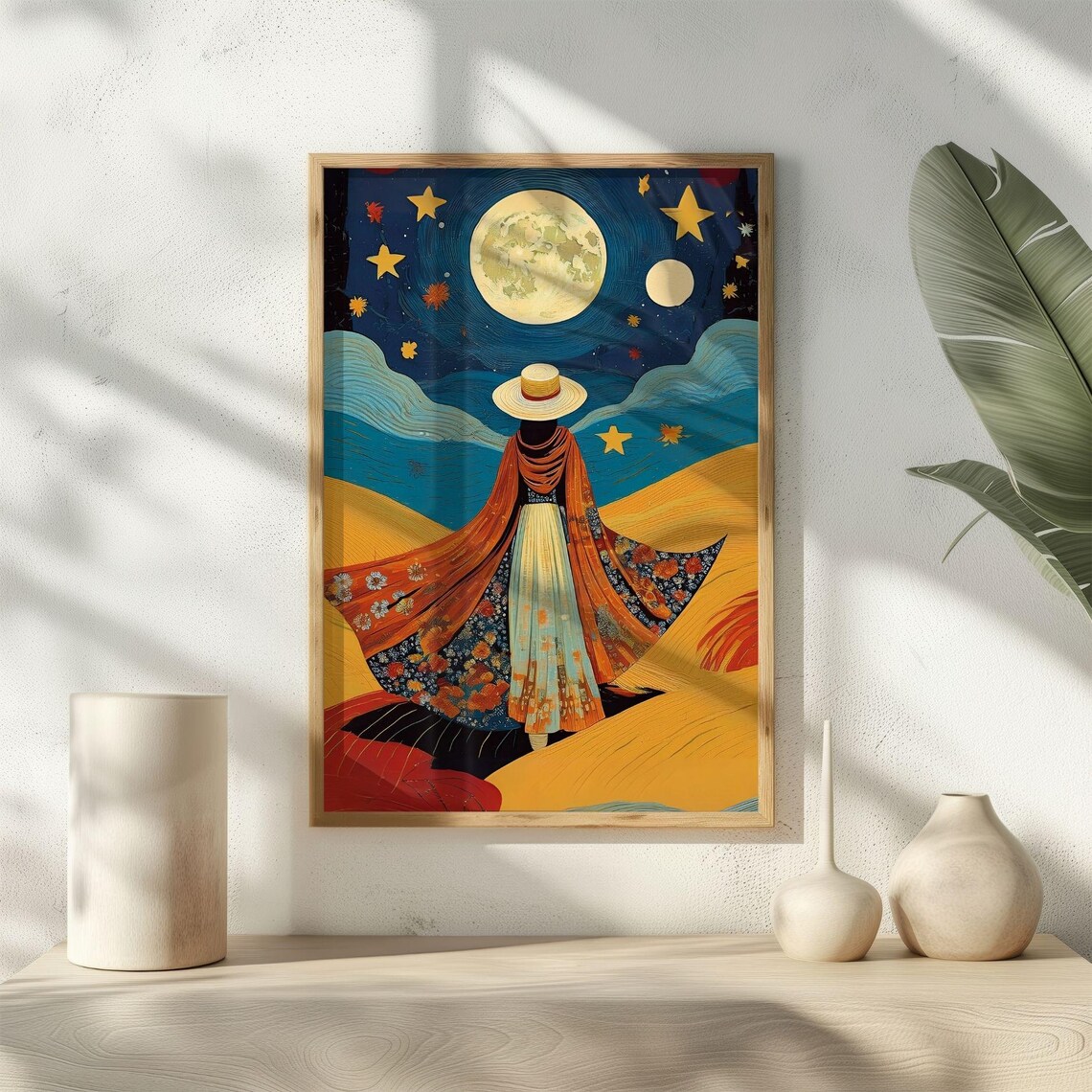 Boho Woman Wall Art, Abstract Moon And Stars - Image 5