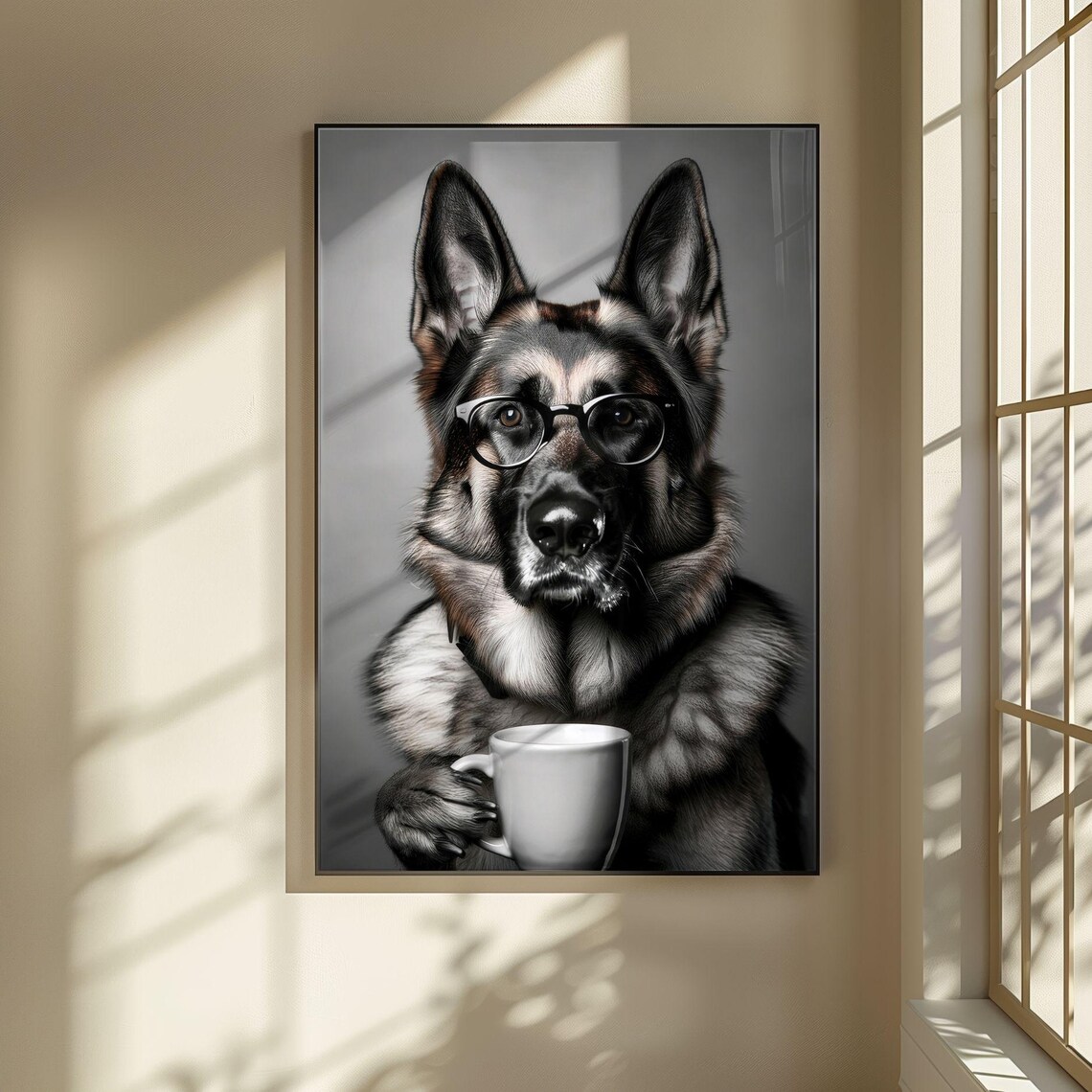German Shepherd Drinking Coffee - Funny Print - Image 4