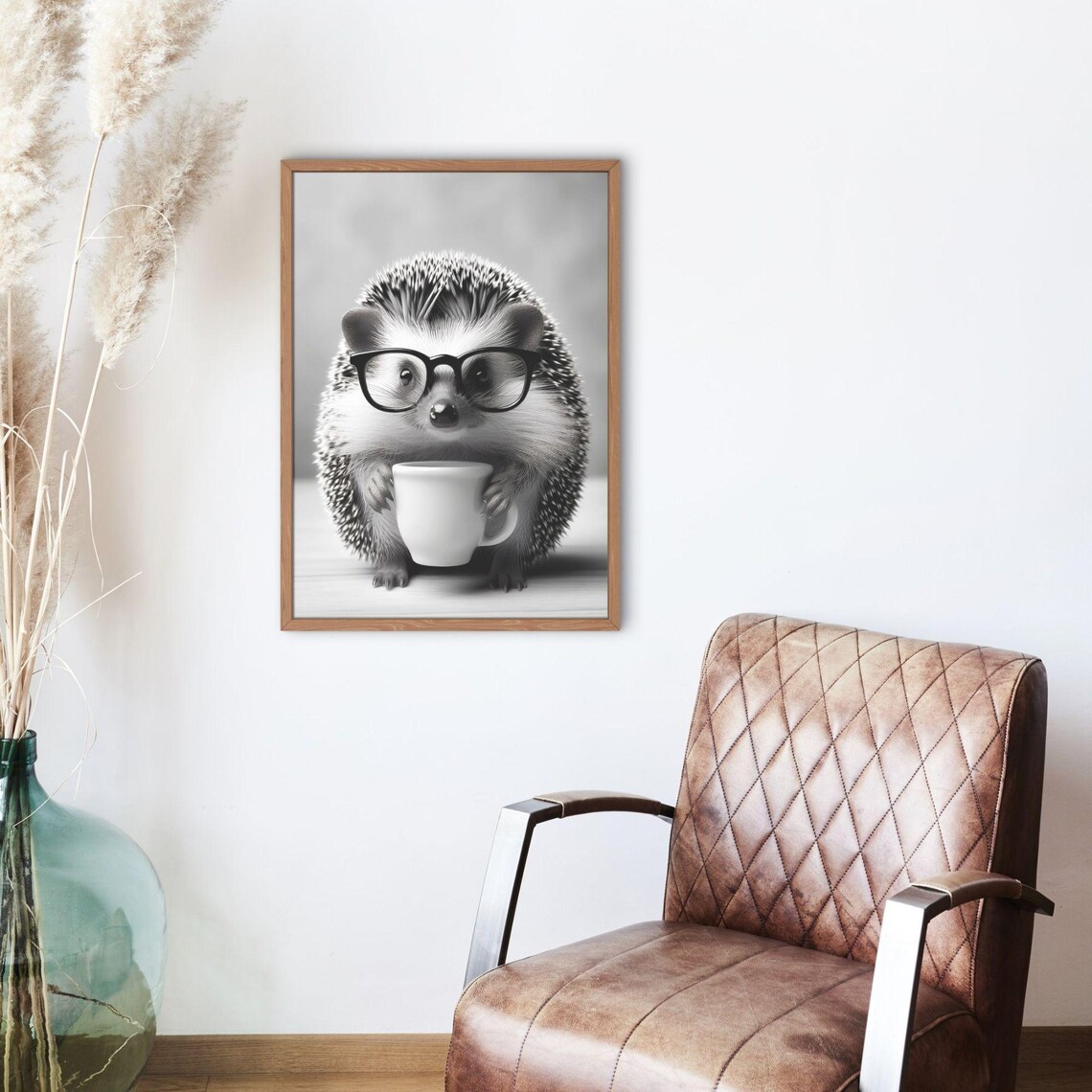 Hedgehog Cute Animal Drinking Coffee, Vintage Poster - Image 2