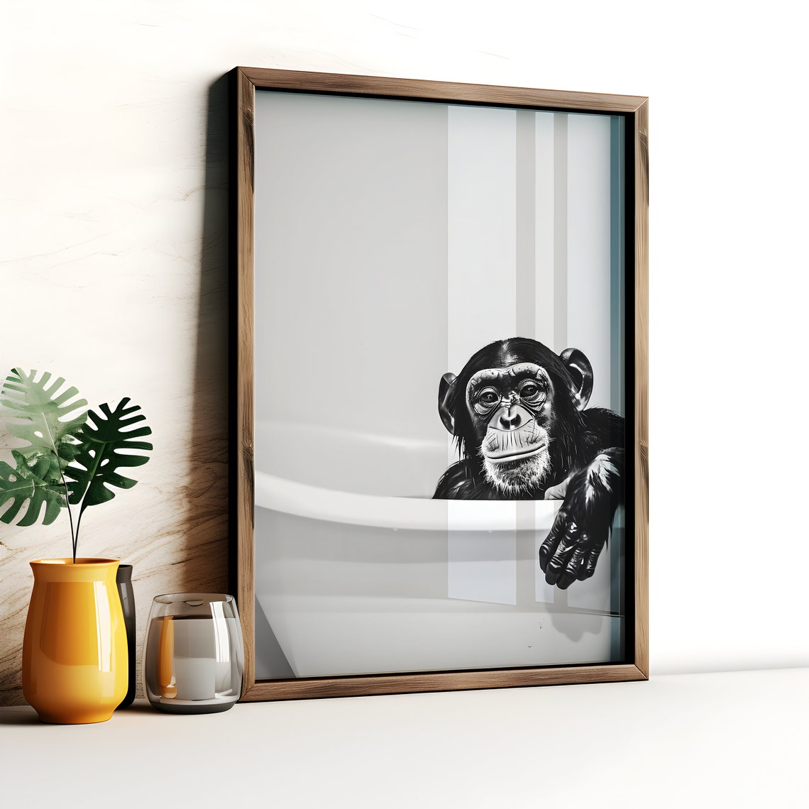 Chimp In The Bath Art Print Animal In Bathtub Artwork Quirky Above Toilet Poster Chimp Lover Gift For Mum Funny Bathroom Wall Decor - Image 2
