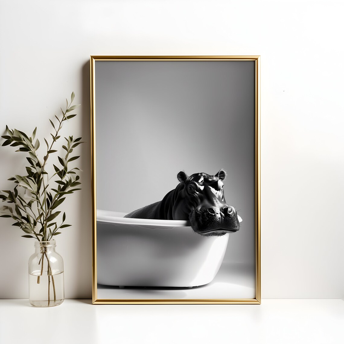 Hippo In The Bath, Quirky Bathroom Art Print