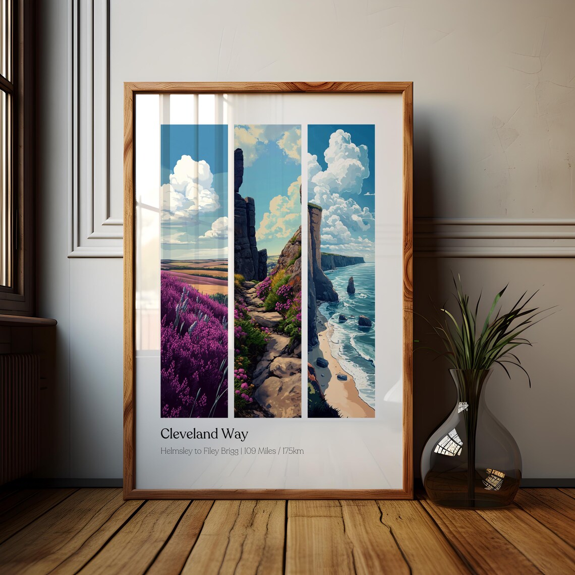 Cleveland Way National Trail Triptych Coastal Hiking Route Poster