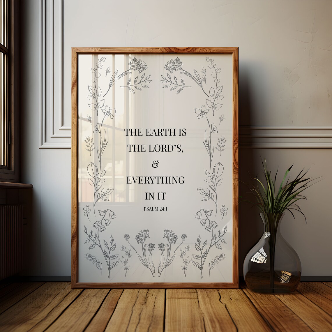 Psalm 24:1 The Earth Is The Lords Botanical Border Bible Verse Wall Art - Image 4