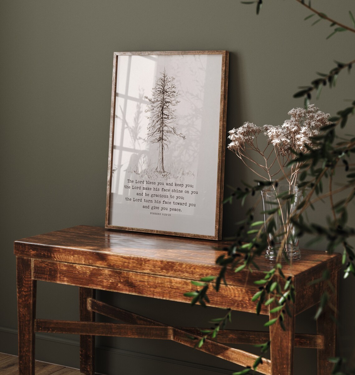 Numbers 6:24 Scripture Art Print, Pine Tree Sketch - Image 2