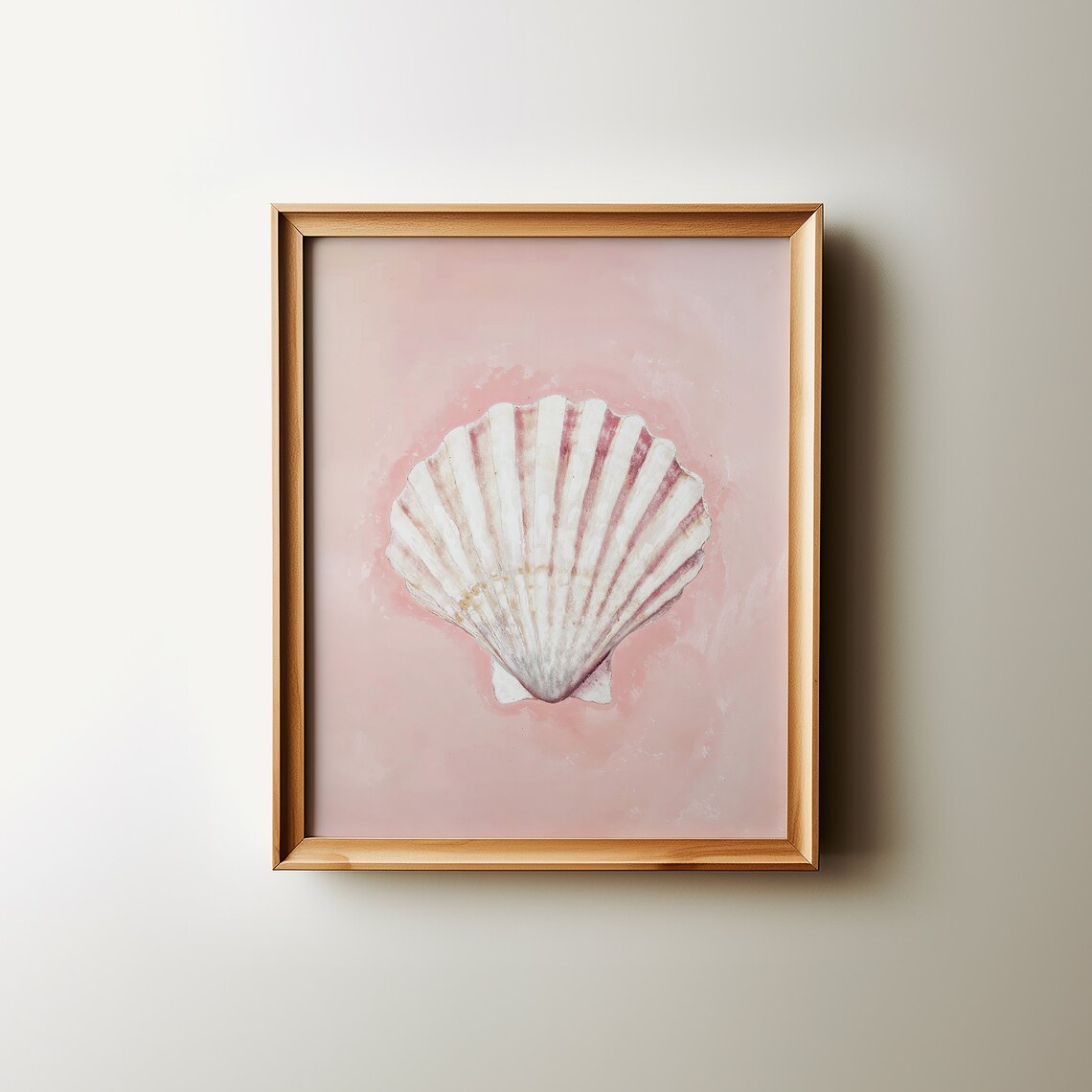 Pink Blush Scallop Seashell Watercolor Coastal Beach Wall Art
