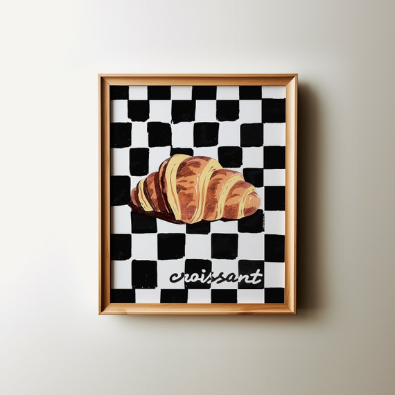 Checkered Croissant Wall Art Breakfast Art Kitchen Trendy French Food Poster Colorful Bold Wall Art